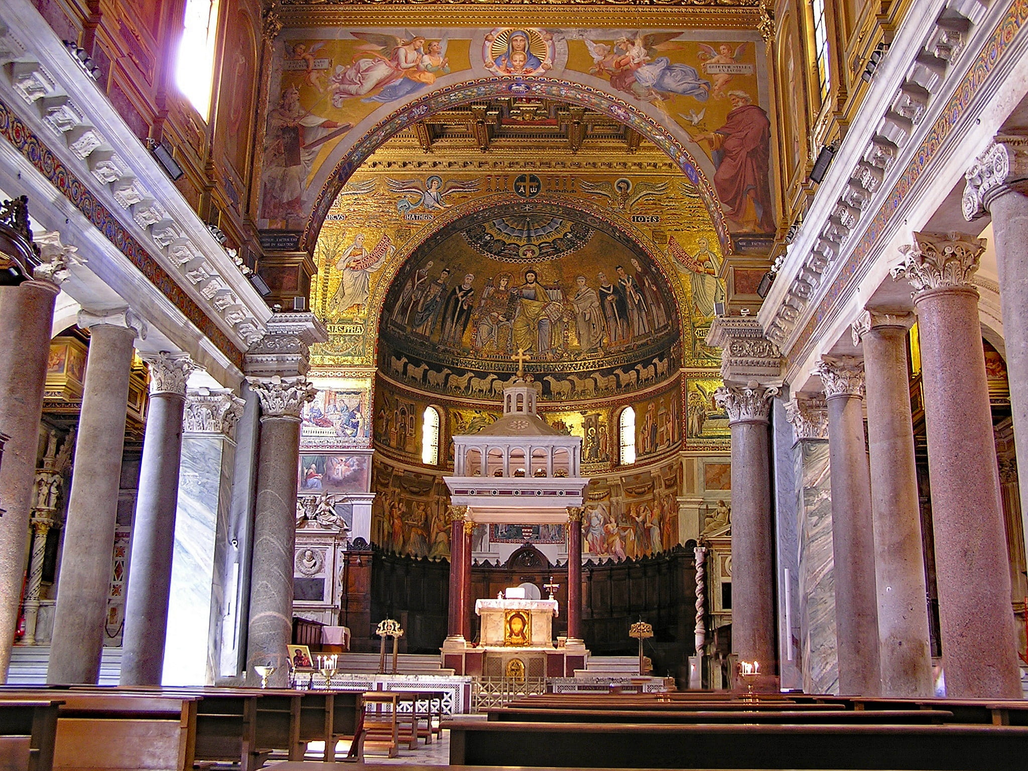 Santa Maria In Trastevere, spirituality, no people, ceiling, belief, st marys church, mural, city, the past, travel, altar, Rome, italy, built structure, HD Wallpaper