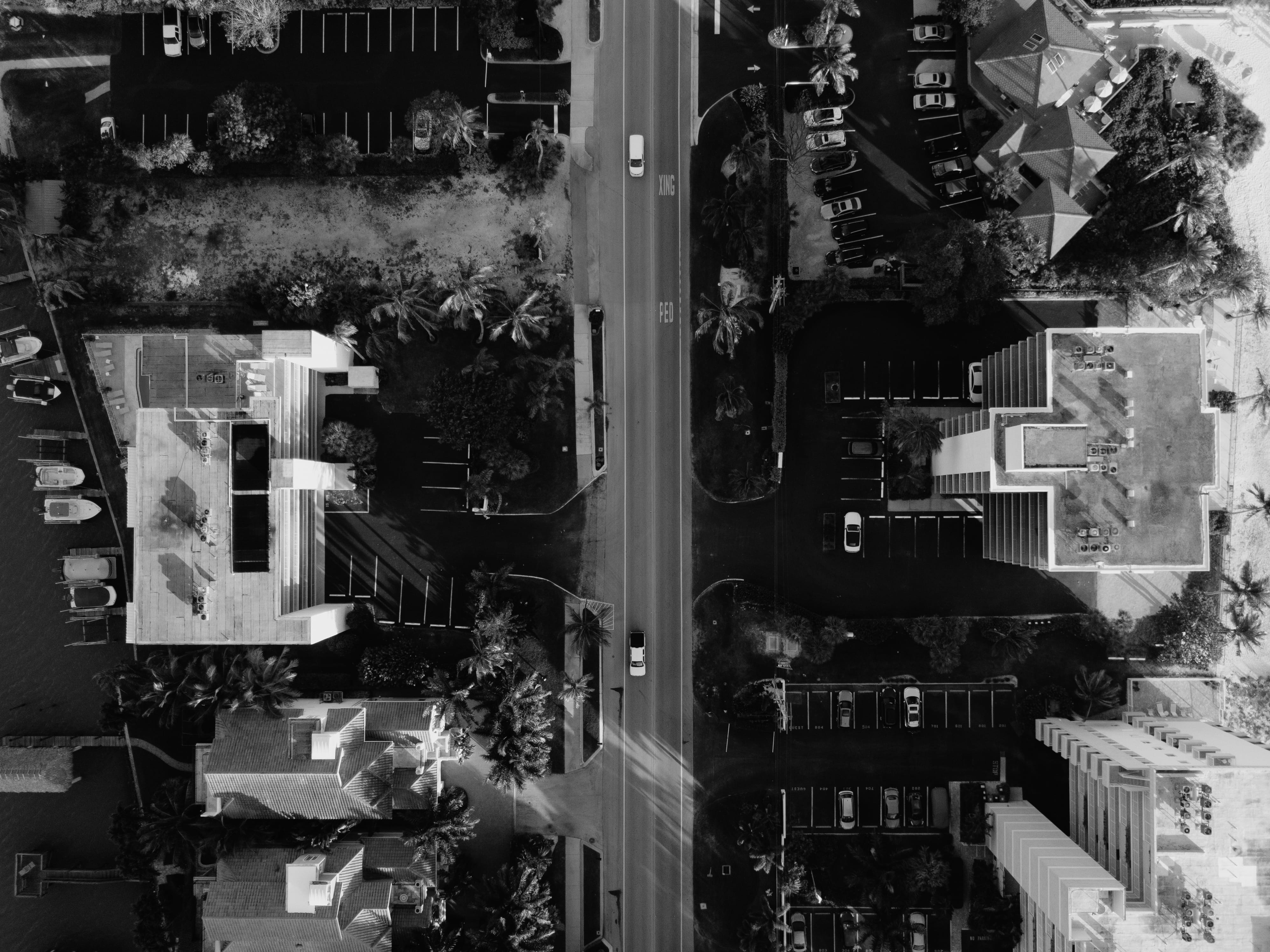 plant, drone shot, tree, highway, transportation system, window, retail, building exterior, mockup, downtown, birds eye view, road, buildings, glass - material, HD Wallpaper