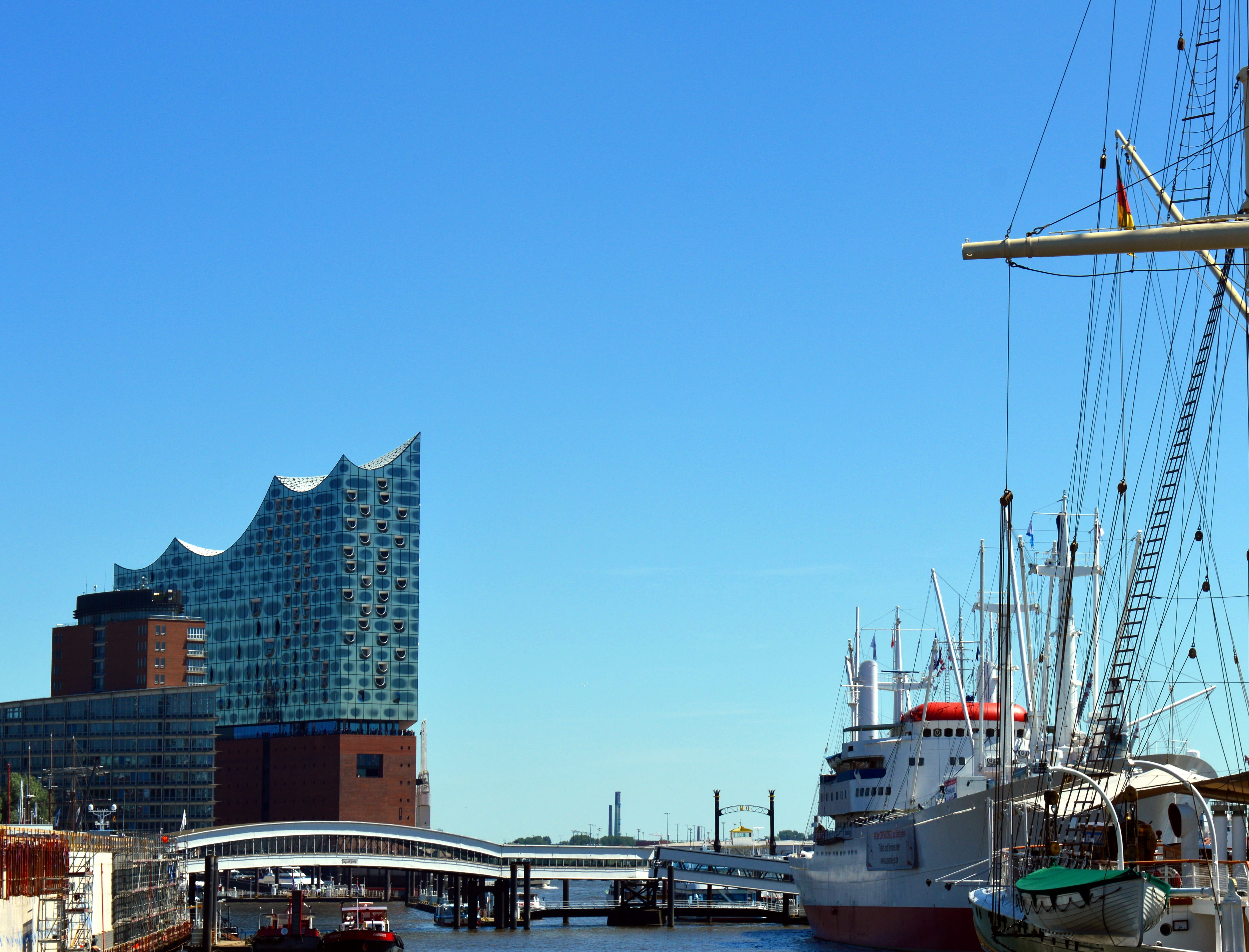 futuristic, speicherstadt, building exterior, nautical vessel, Elbe Philharmonic Hall, 4K, no people, port, hanseatic city, transportation, office building exterior, HD Wallpaper