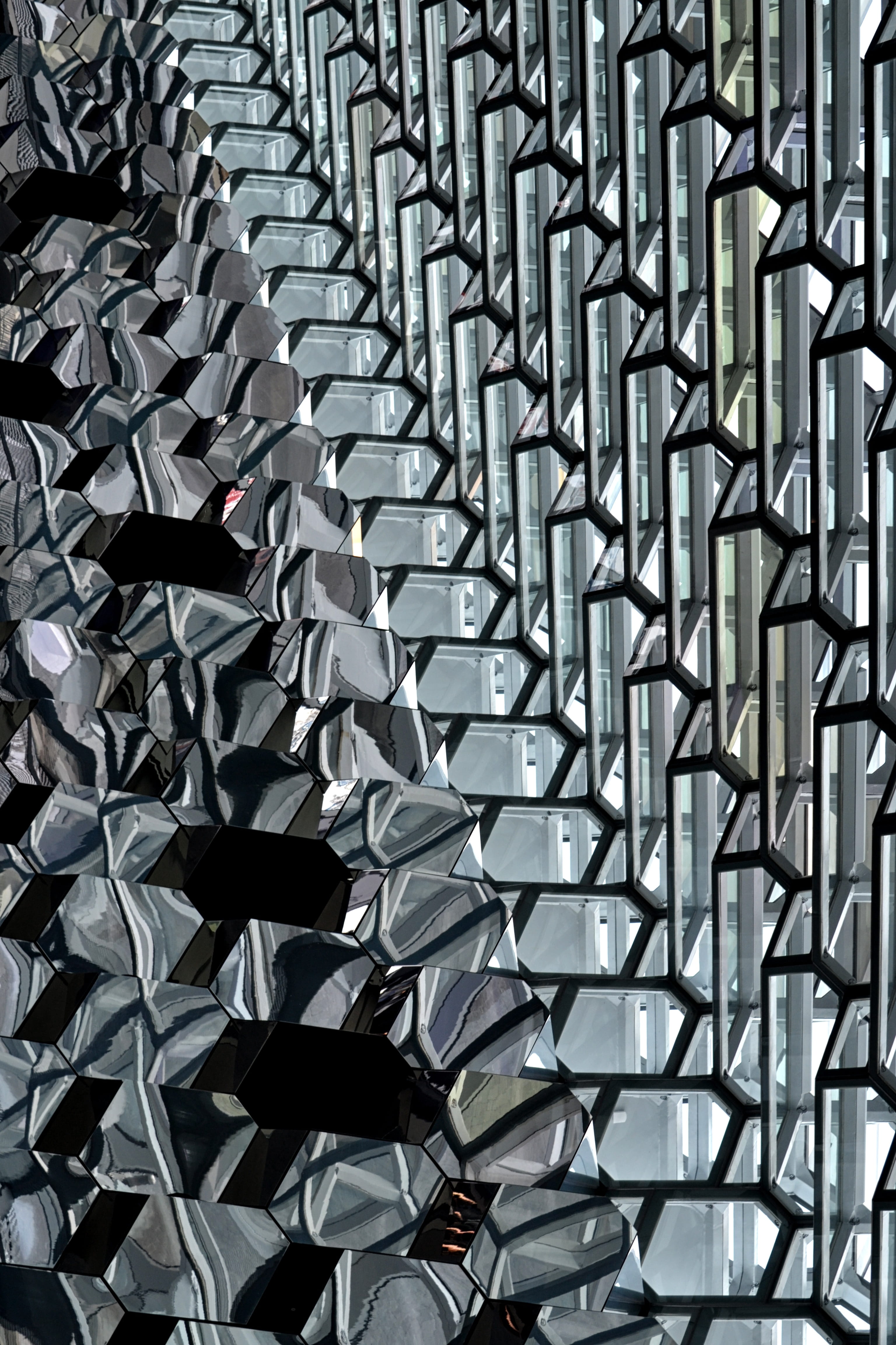 full frame, modern, sunlight, silver colored, 4K, no people, security, pattern, city, urban, construction, hallgrímskirkja, metal, large group of objects, Phone HD Wallpaper
