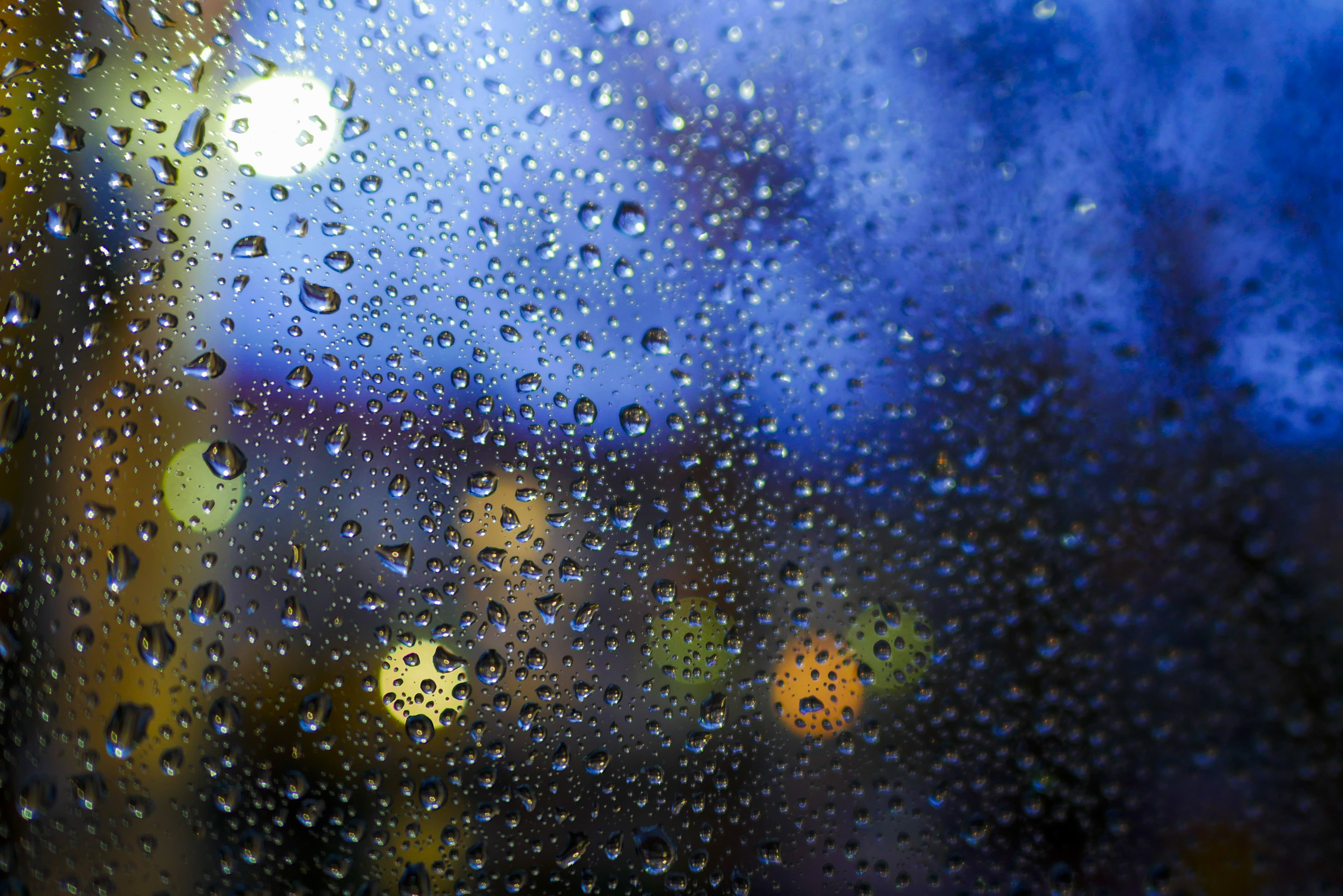 rain, translucent, bokeh, drops, wet, 4K, glass, surface, HD Wallpaper