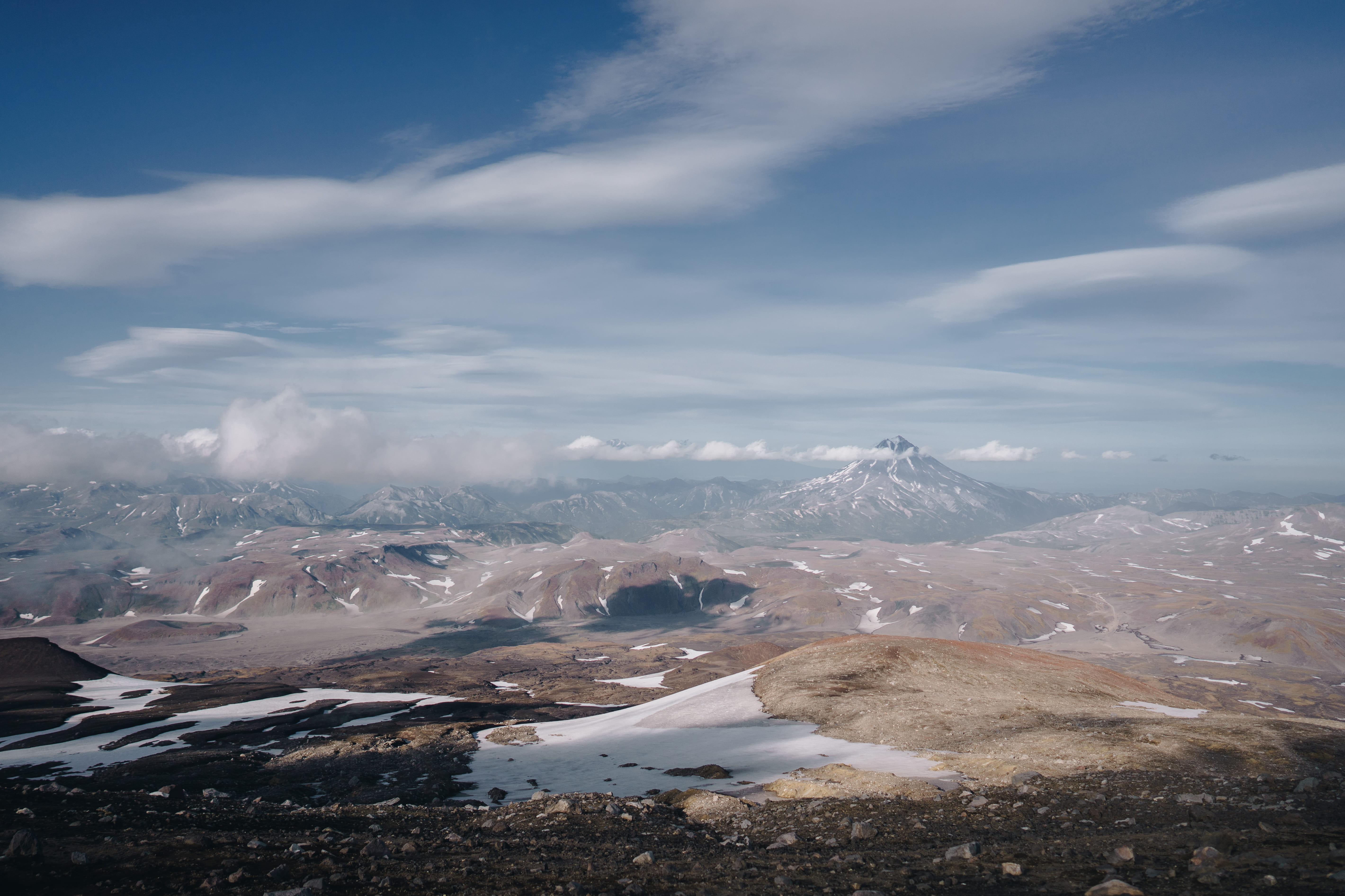 road, kamchatka, nature, daytime, basin, scenics - nature, mountain, snowcapped mountain, no people, aerial view, plateau, mountain range, sky, russian federation, HD Wallpaper