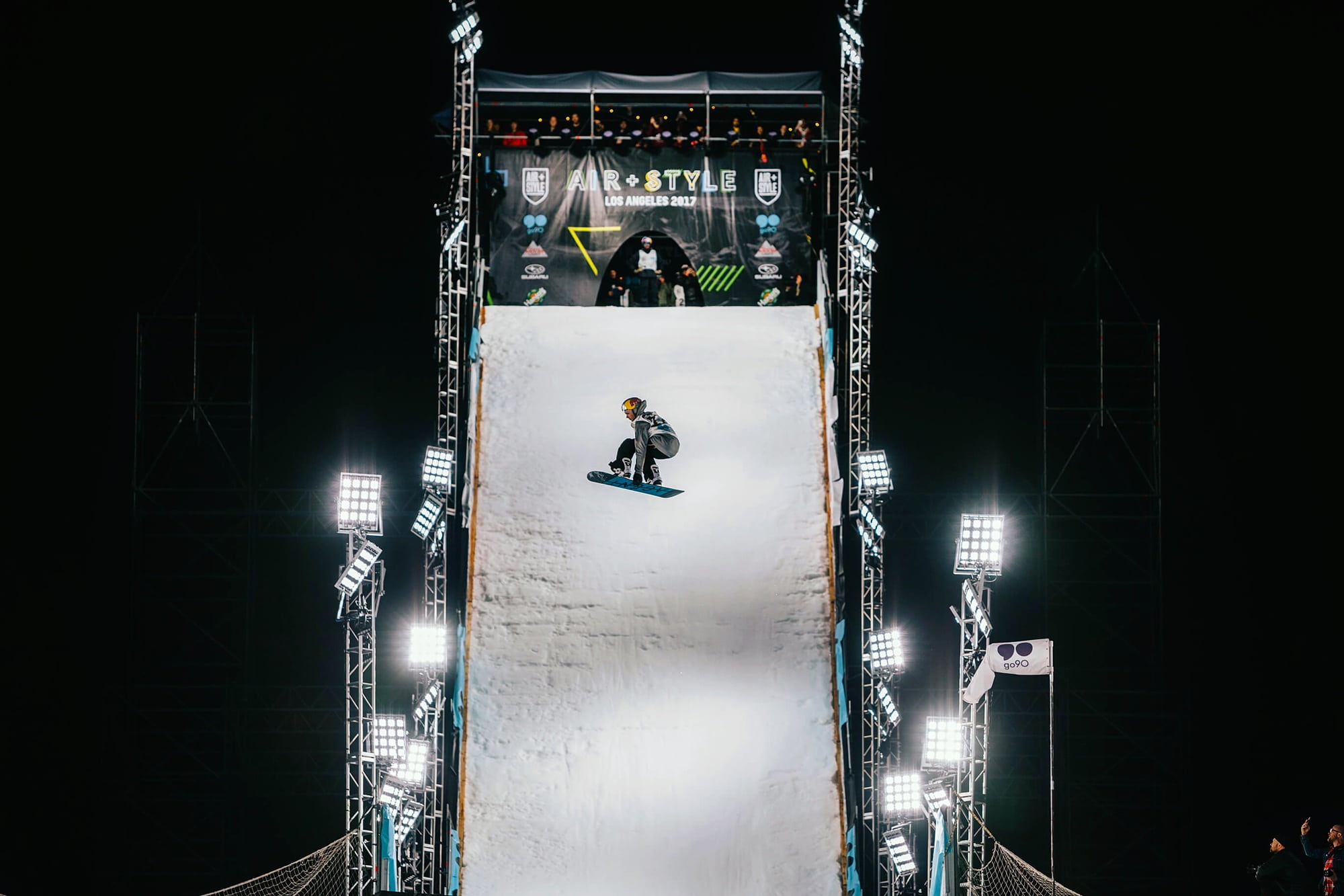 jumper, hdr, illuminated, one person, competition, downward, snow, evening, 1080P, lights, architecture, outdoors, building exterior, sport, travel, extreme, HD Wallpaper