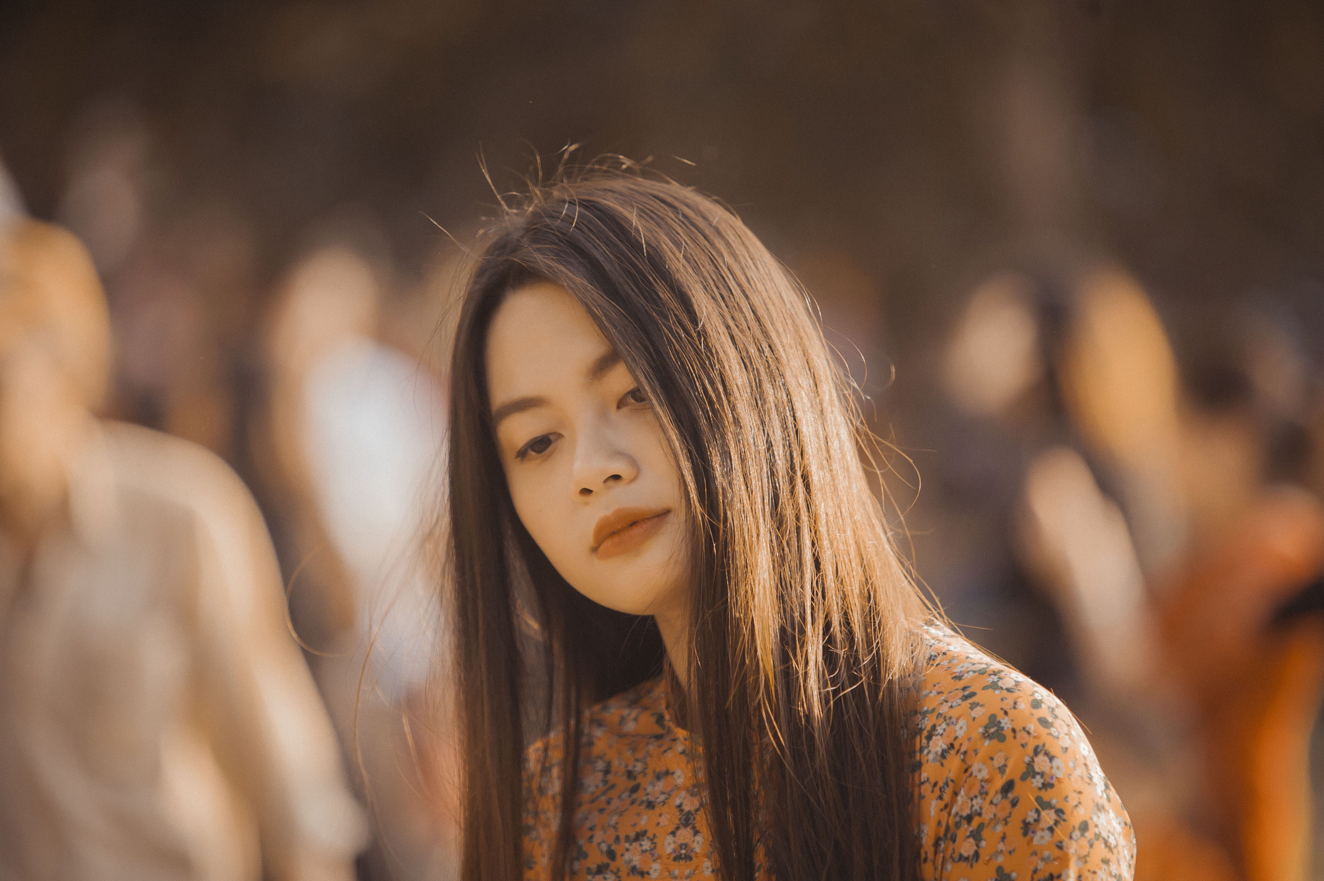 cute, downward, pensive, looking, incidental people, hair, 4K, one person, close-up, beautiful, woman, beautiful woman, headshot, lovely, eyes, adult, HD Wallpaper