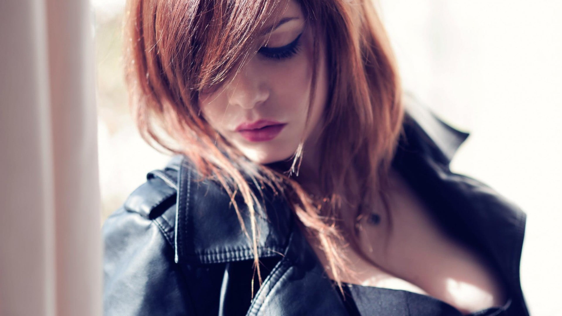 beauty, offspring, hairstyle, hair, indoors, females, redhead, women, human hair, adolescence, leather jacket, girls, beautiful woman, contemplation, teenager, HD Wallpaper