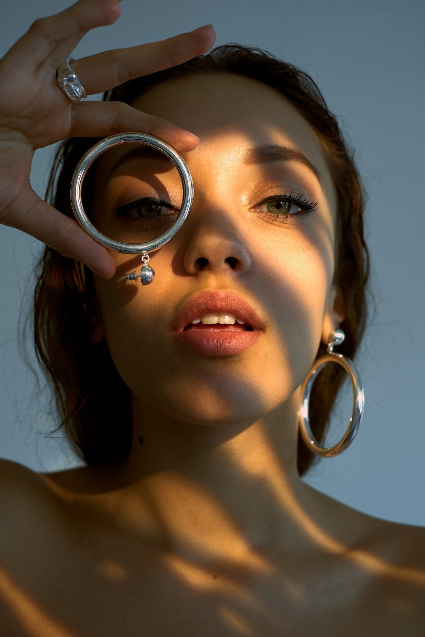 bare shoulders, Sebastian Donath, looking at viewer, Nastia Svetlaya, brunette, blue eyes, model, 1080P, Phone HD Wallpaper