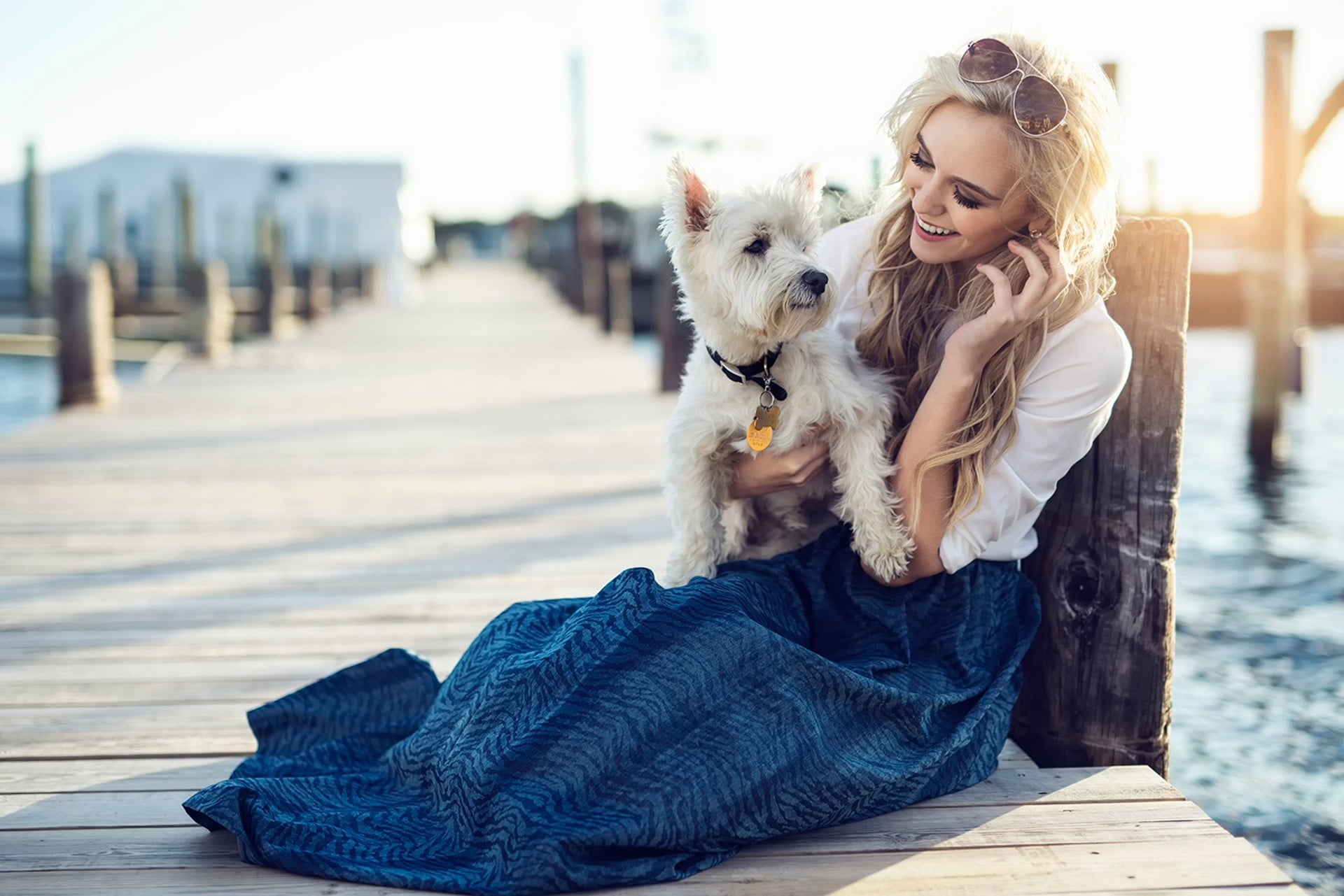 beautiful woman, beautiful, 1080P, togetherness, women, animal, positive emotion, adult, white, nature, mammal, friendship, people, purebred Dog, smiling, HD Wallpaper