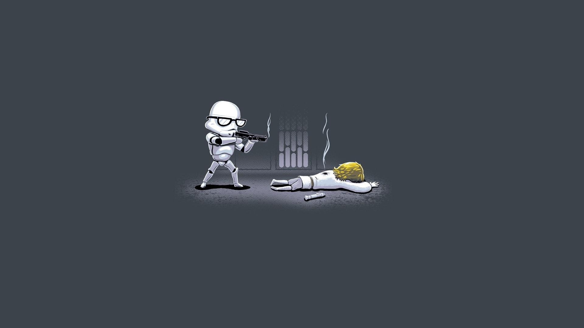 shooting, stormtrooper, funny, luke skywalker, hipster, illustration, 1080P, 1920x1080, star wars, luke, HD Wallpaper