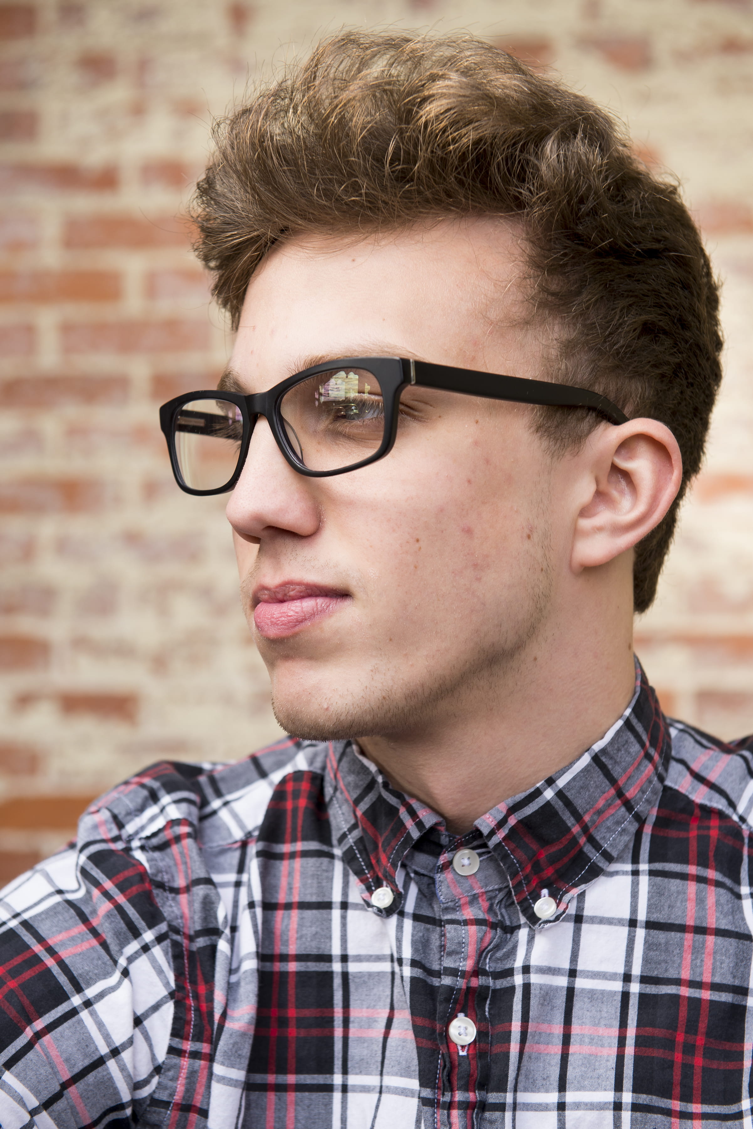 men, young, black, brick, cute, fashion, boy, teenager, portrait, glasses, one person, close-up, attractive, wearing, plaid shirt, cool, headshot, eyeglasses, Phone HD Wallpaper