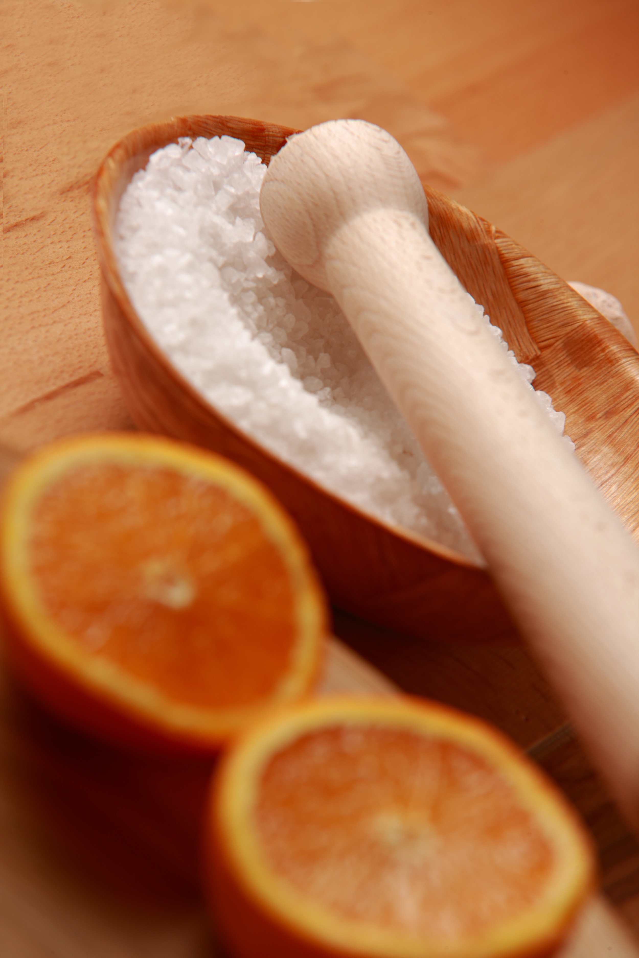 still life, spa, close-up, selective focus, bowl, brown, orange color, wellness, salt, healthy eating, indoors, orange, wood pusher, no people, ingredient, Phone HD Wallpaper