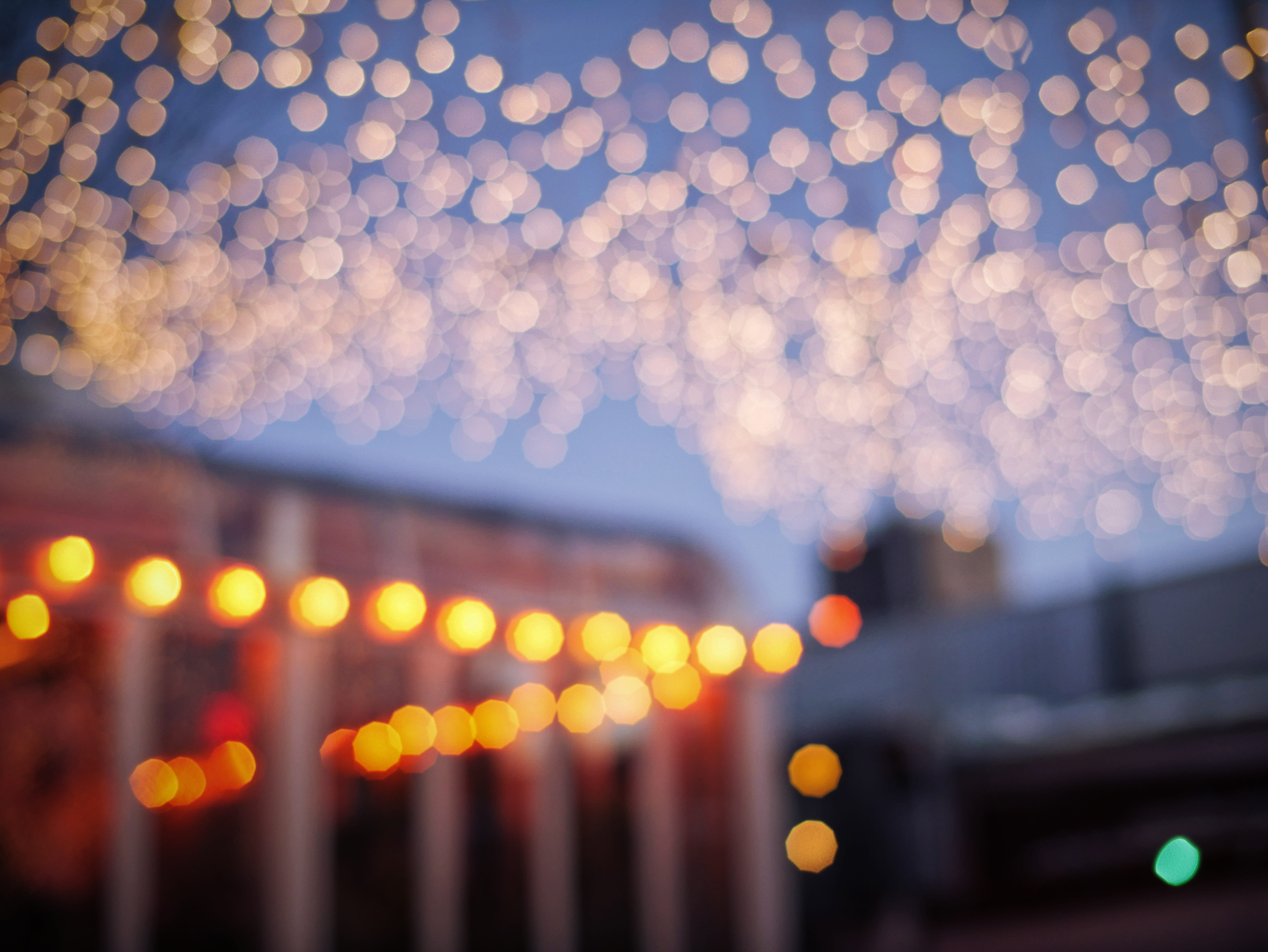 dusk, night, trendy, no people, lens flare, architecture, sunset, skyscraper, street light, illuminated, street, brooklyn, camera, dawn, sky, light, glowing, HD Wallpaper