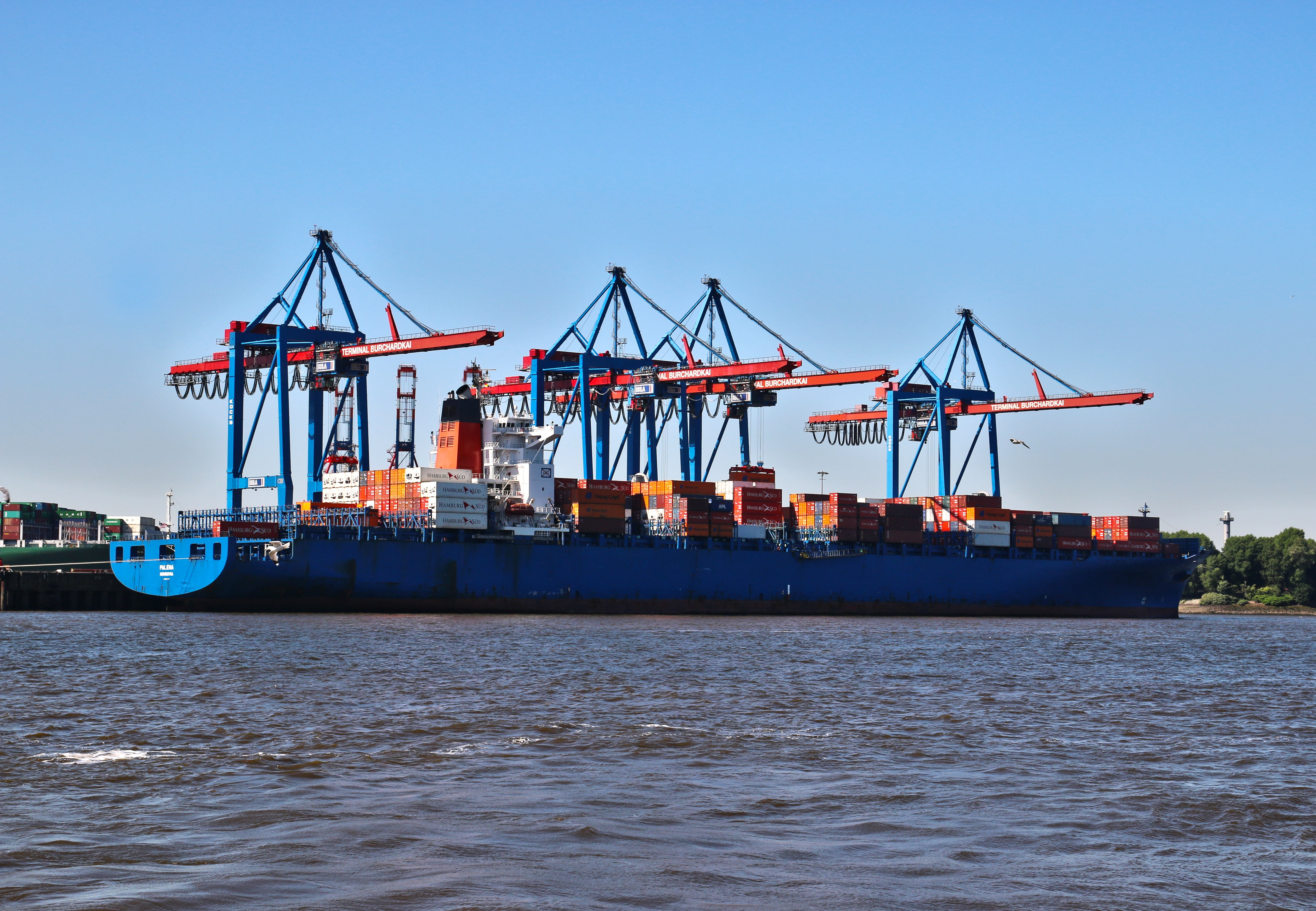 commercial Dock, loading, port, transport, cargo, cranes, water, charge, outdoors, mode of Transport, harbor, 5K, architecture, boot, terminal, container Ship, HD Wallpaper