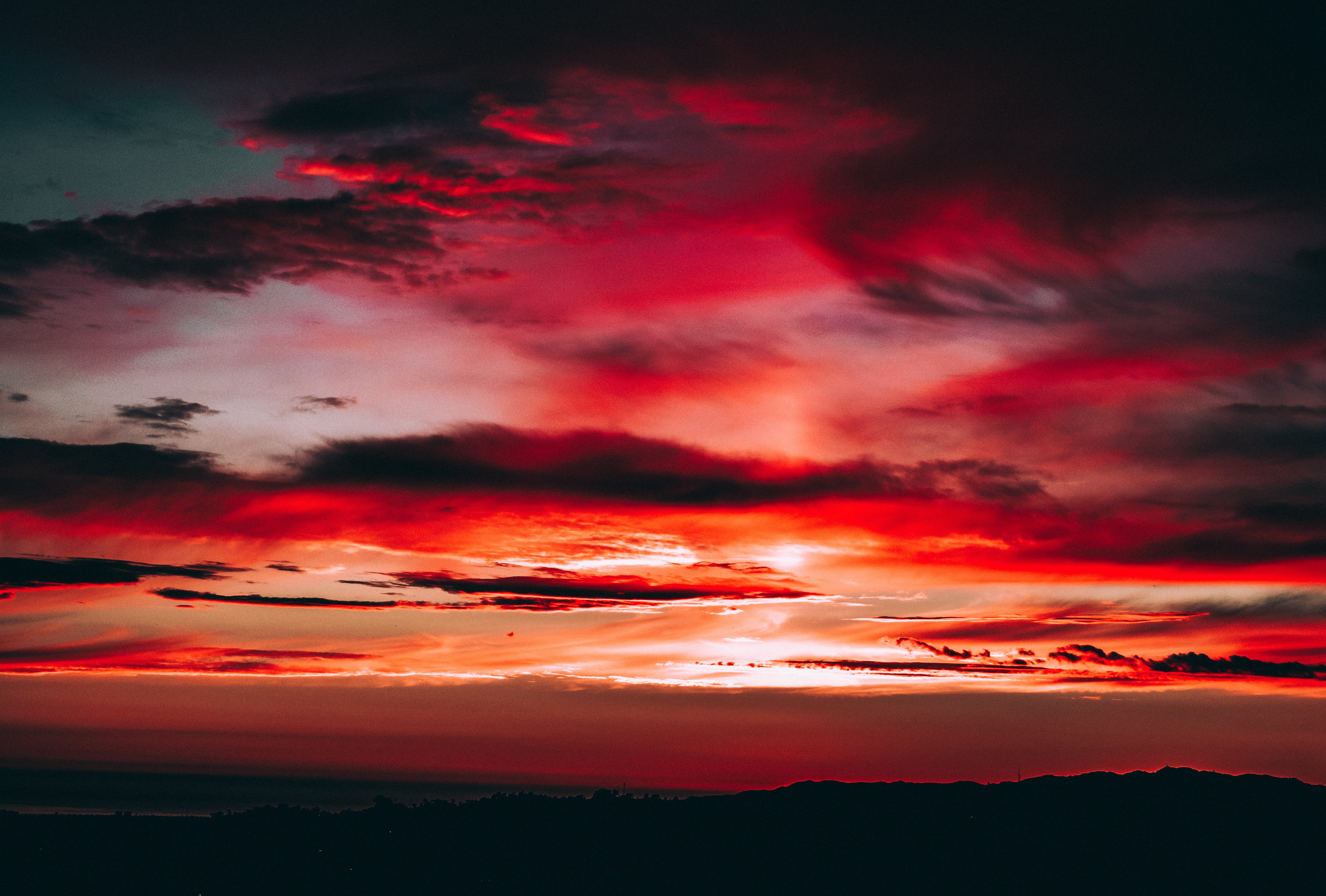 dusk, environment, cloudy, sky, vibrant color, scenics - nature, silhouette, mountain, landscape, clouds, multi colored, tranquility, cloud - sky, 5K, HD Wallpaper