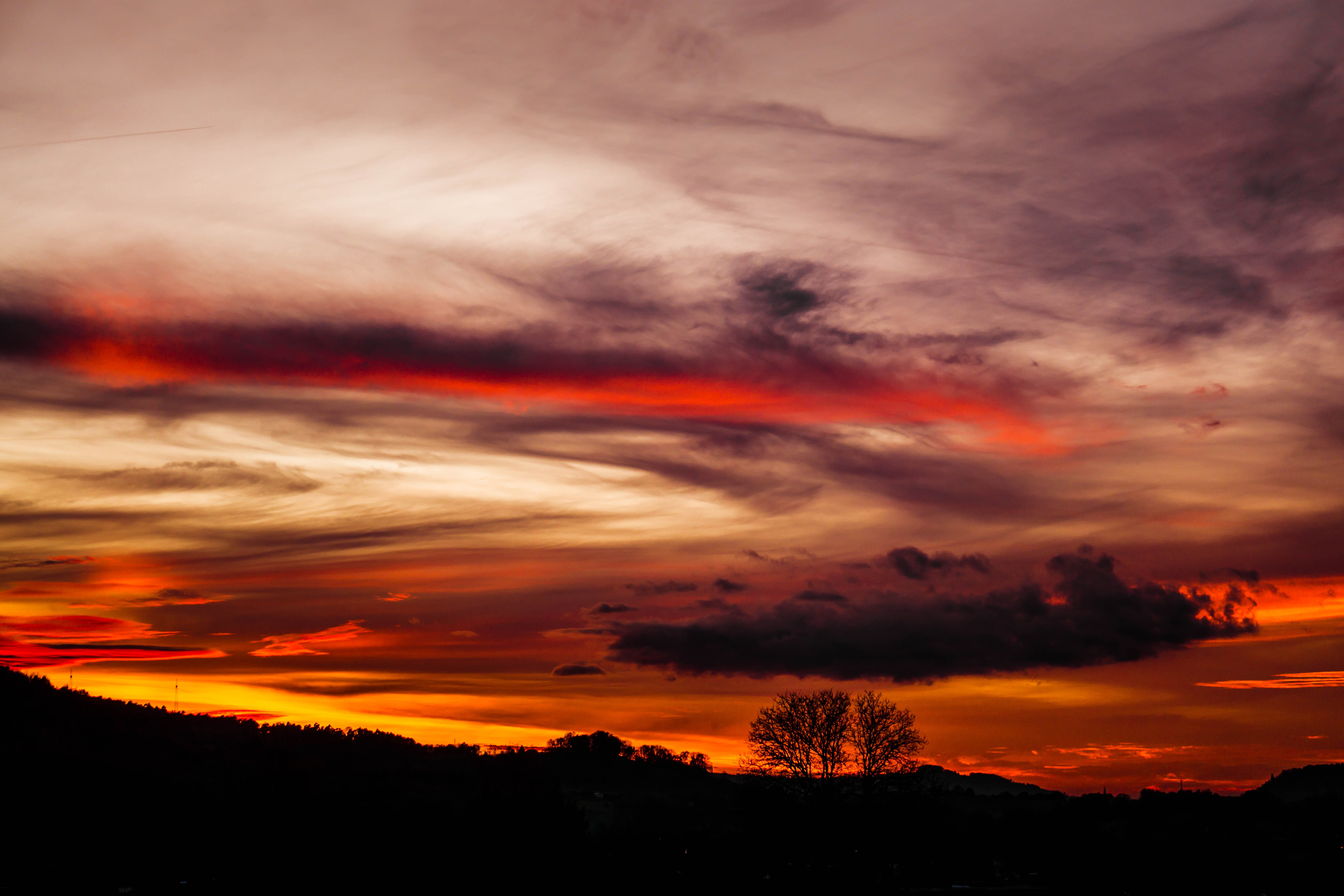 sunset, tranquil scene, dramatic sky, outdoors, dawn, sky, orange color, evening, storm, weather, cloud - sky, environment, clouds, yellow, contrast, travel, HD Wallpaper