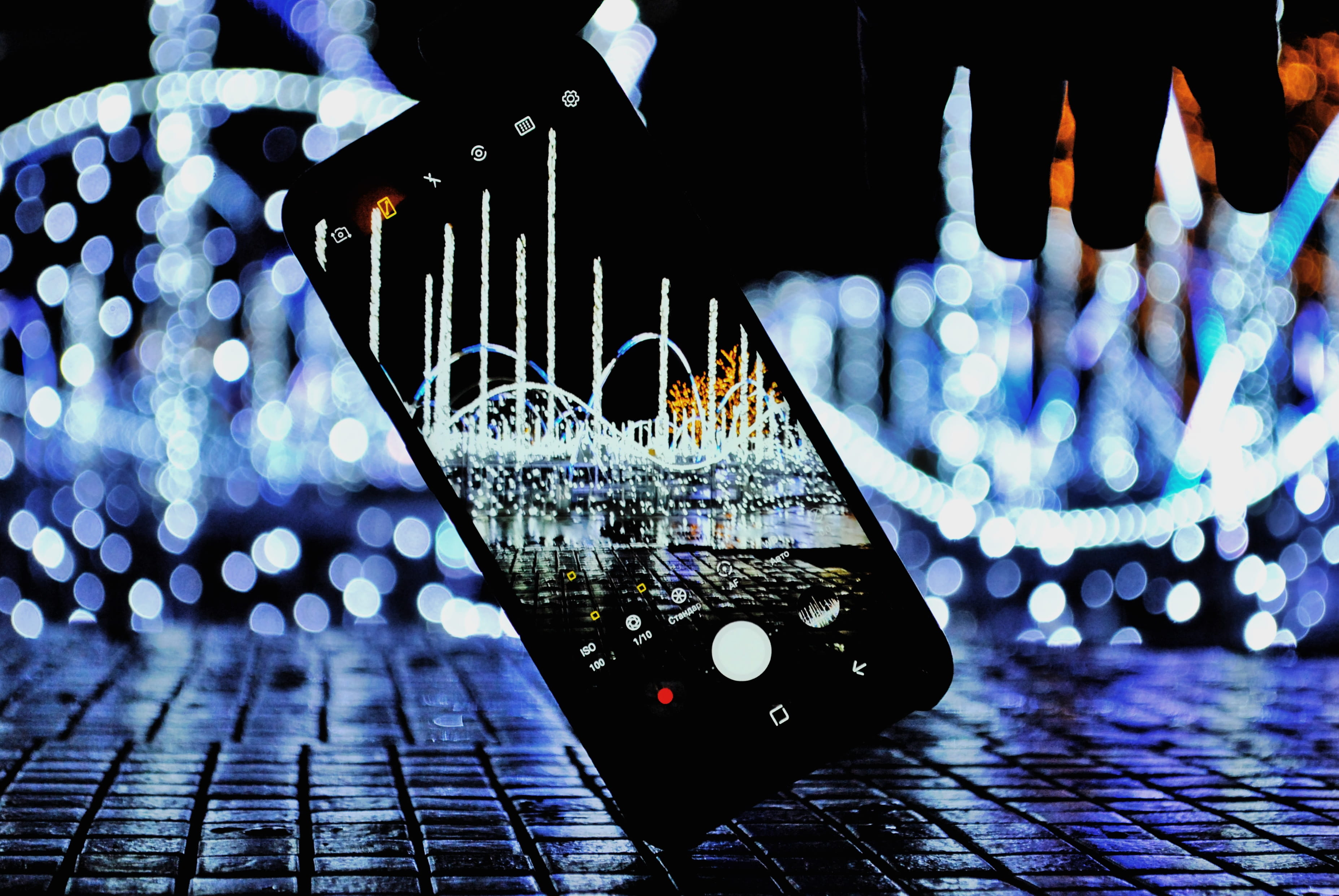 reflection, arts culture and entertainment, urban, blue, lights, amusement park ride, no people, poland, samsung, city, turned, alcohol, drink, lighting equipment, HD Wallpaper