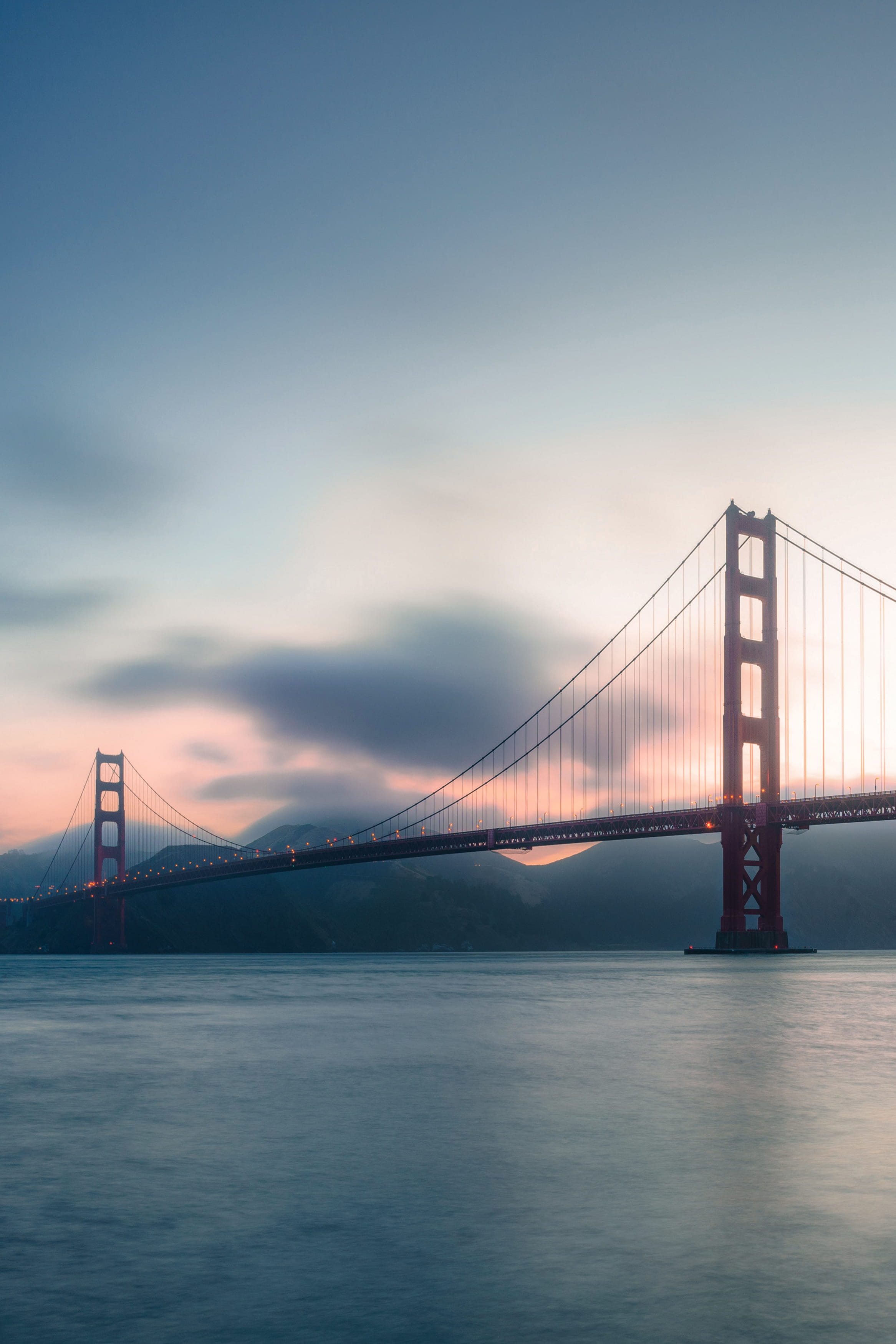 clouds, red, scenics, san francisco, overcast, downtown District, bridges, gate, golden gate bridge, sky, dusk, san Francisco County, bay Of Water, water, Phone HD Wallpaper