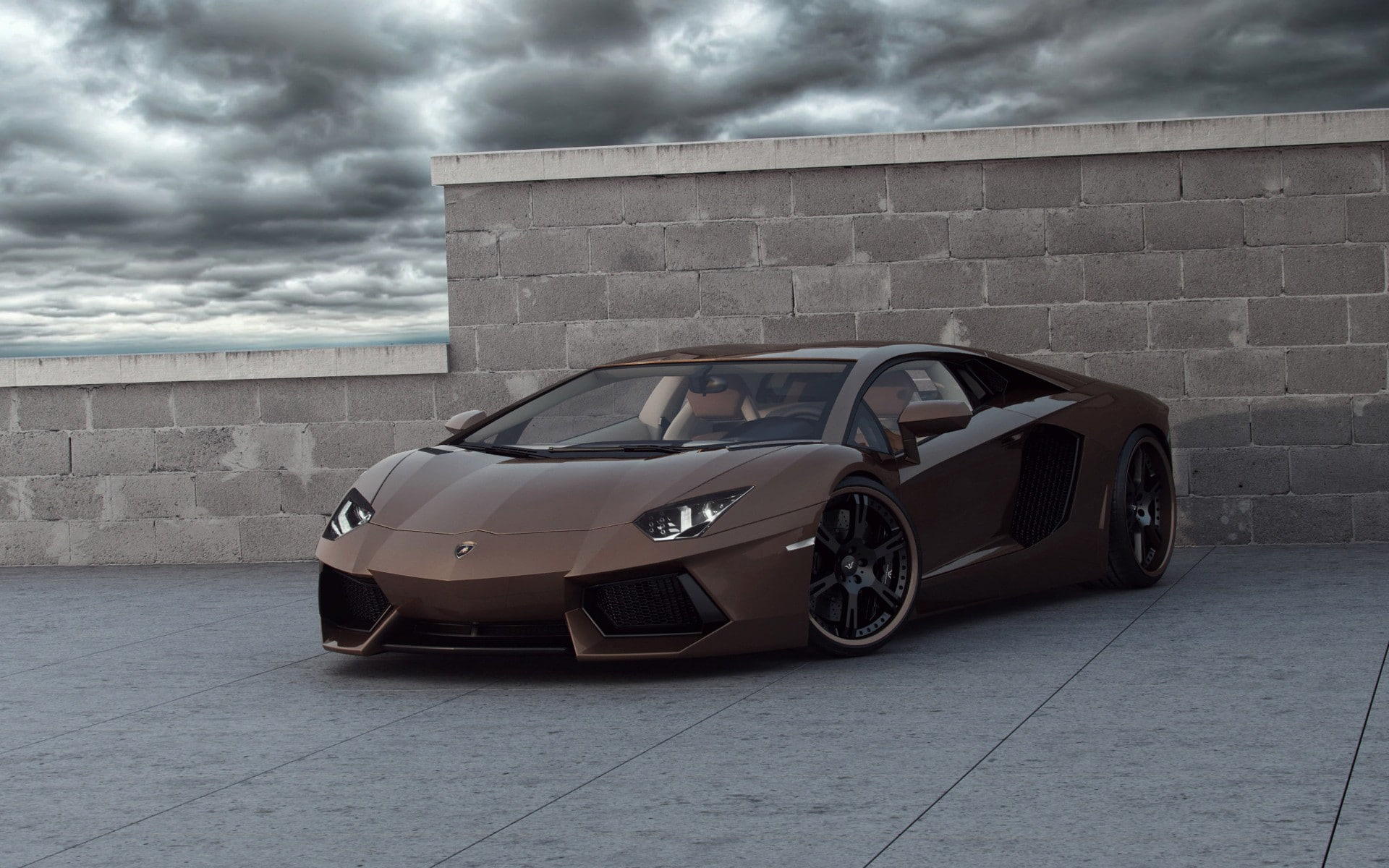 day, brick wall, wall, cloud - sky, sky, car, building exterior, luxury, wall - building feature, storm cloud, overcast, Lamborghini Aventador, brick, land vehicle, HD Wallpaper