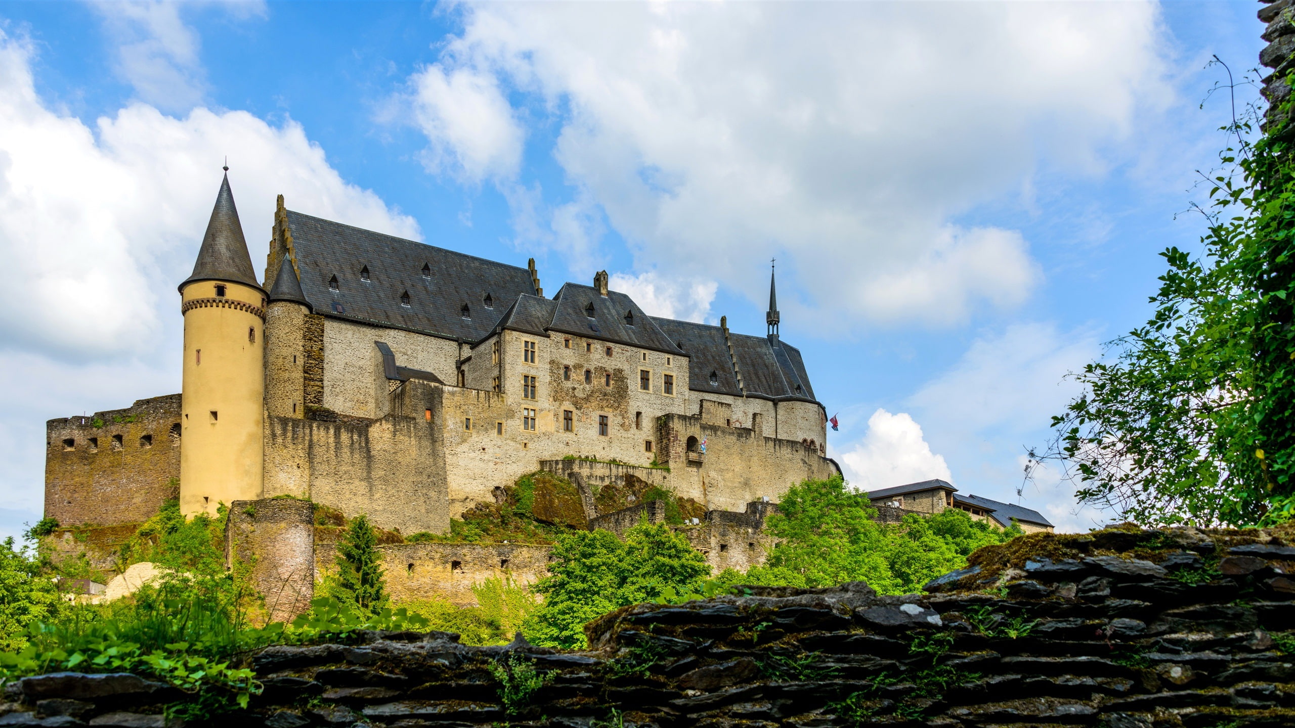 Clouds, Luxembourg, Castle, Vianden, 2K, HD Wallpaper
