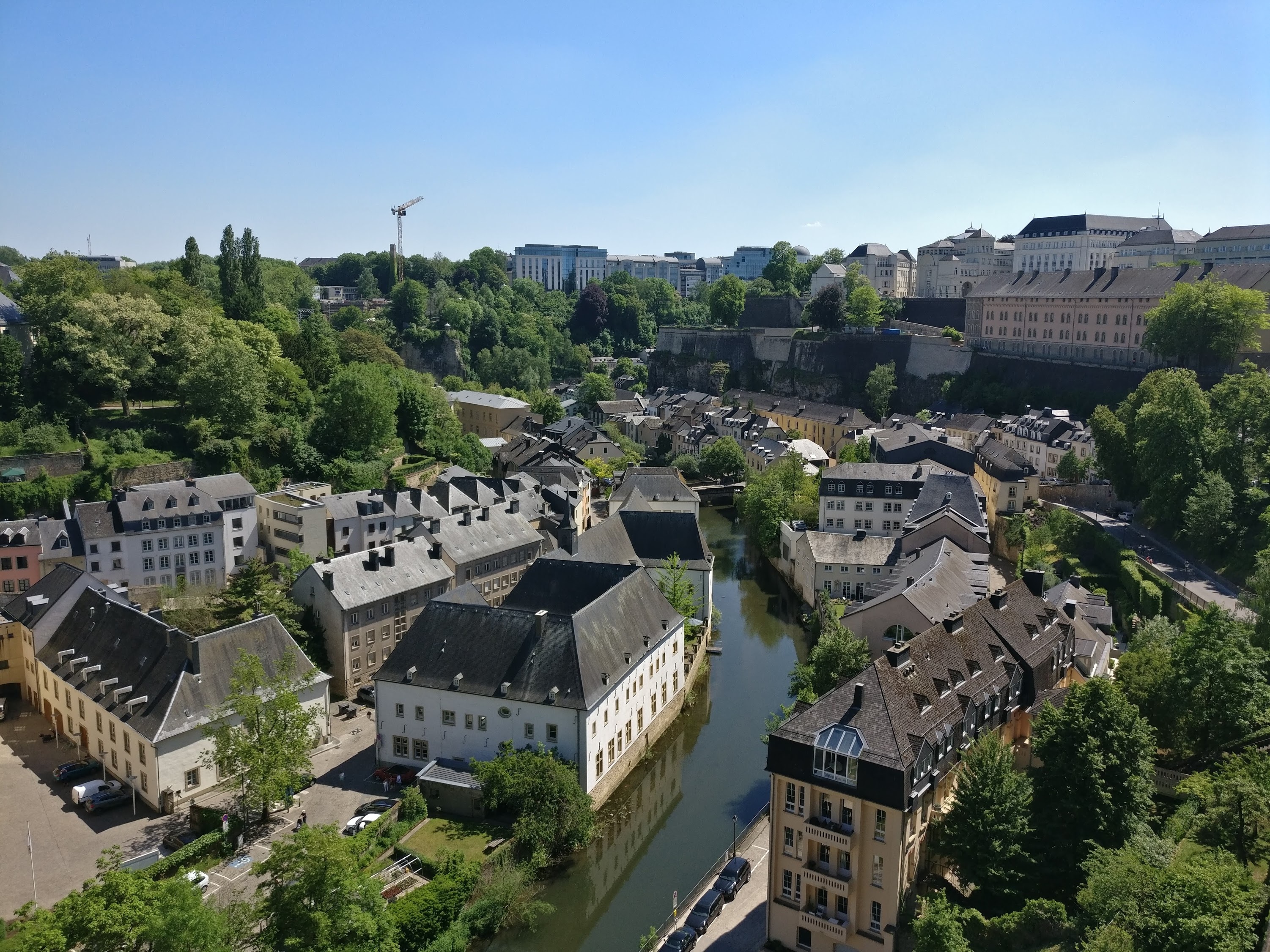 road, building exterior, europe, outdoors, sunlight, history, nature, luxembourg, ardennes, 2K, day, architecture, high angle view, clear sky, city, residential district, HD Wallpaper