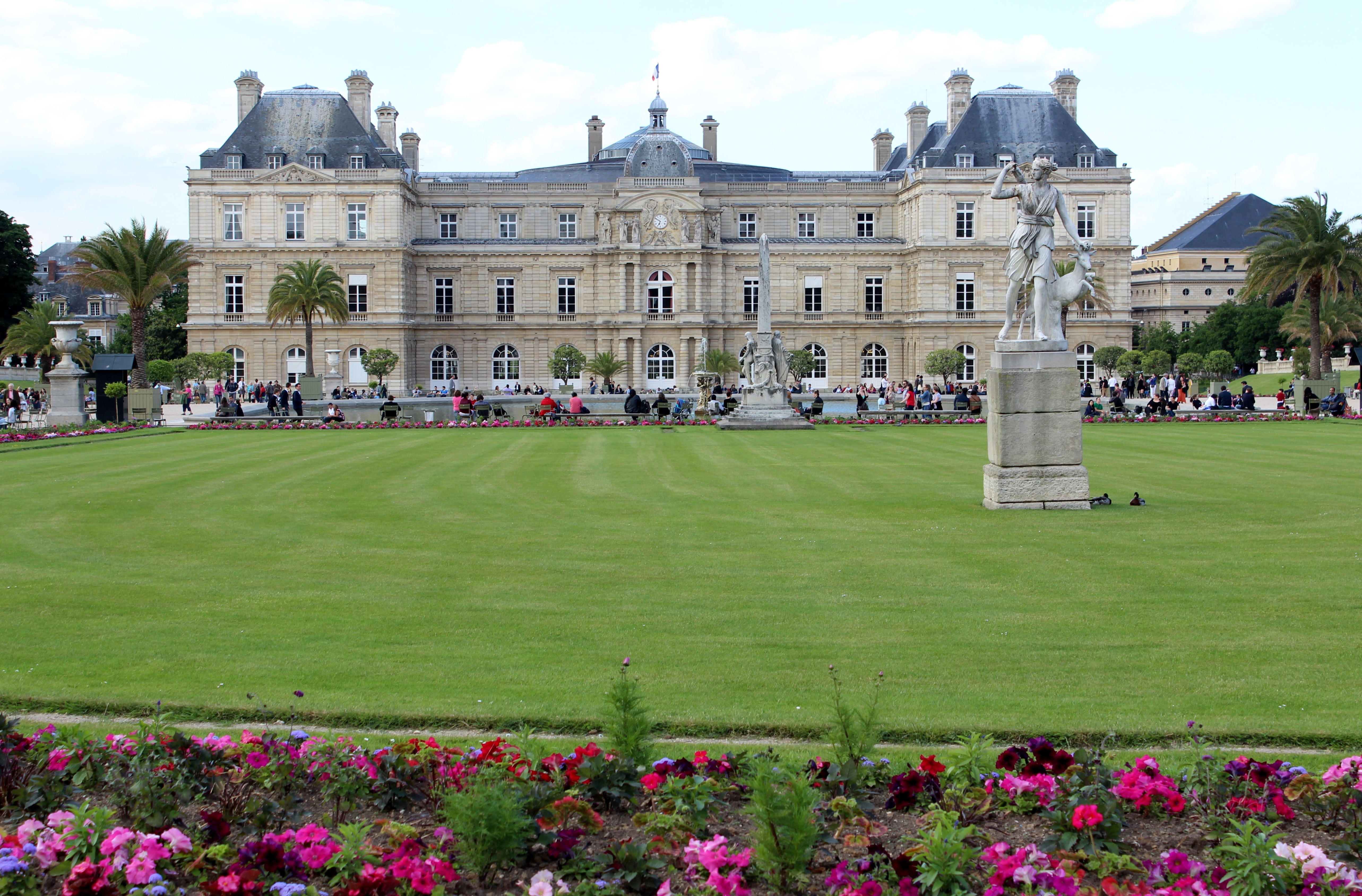 nature, luxembourg, paris, clouds, jardin du, history, flowering plant, sky, sculpture, lawn, architecture, pretty, travel destinations, garden, green color, HD Wallpaper