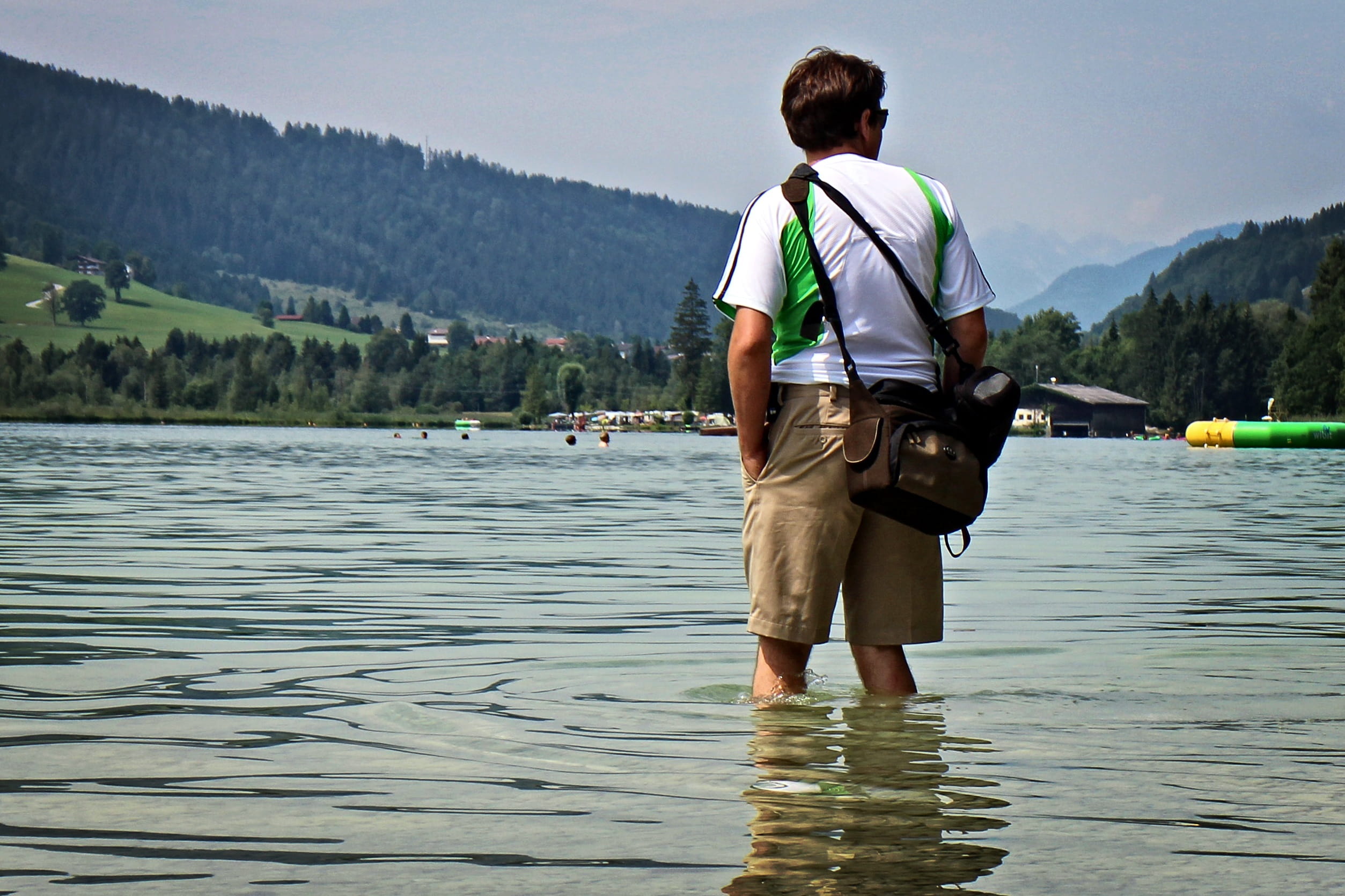 Kneippen, rear view, waterfront, male, water, mountain, river, cool down, portrait, men, holiday, out, scenics - nature, beauty in nature, leisure, color Image, HD Wallpaper