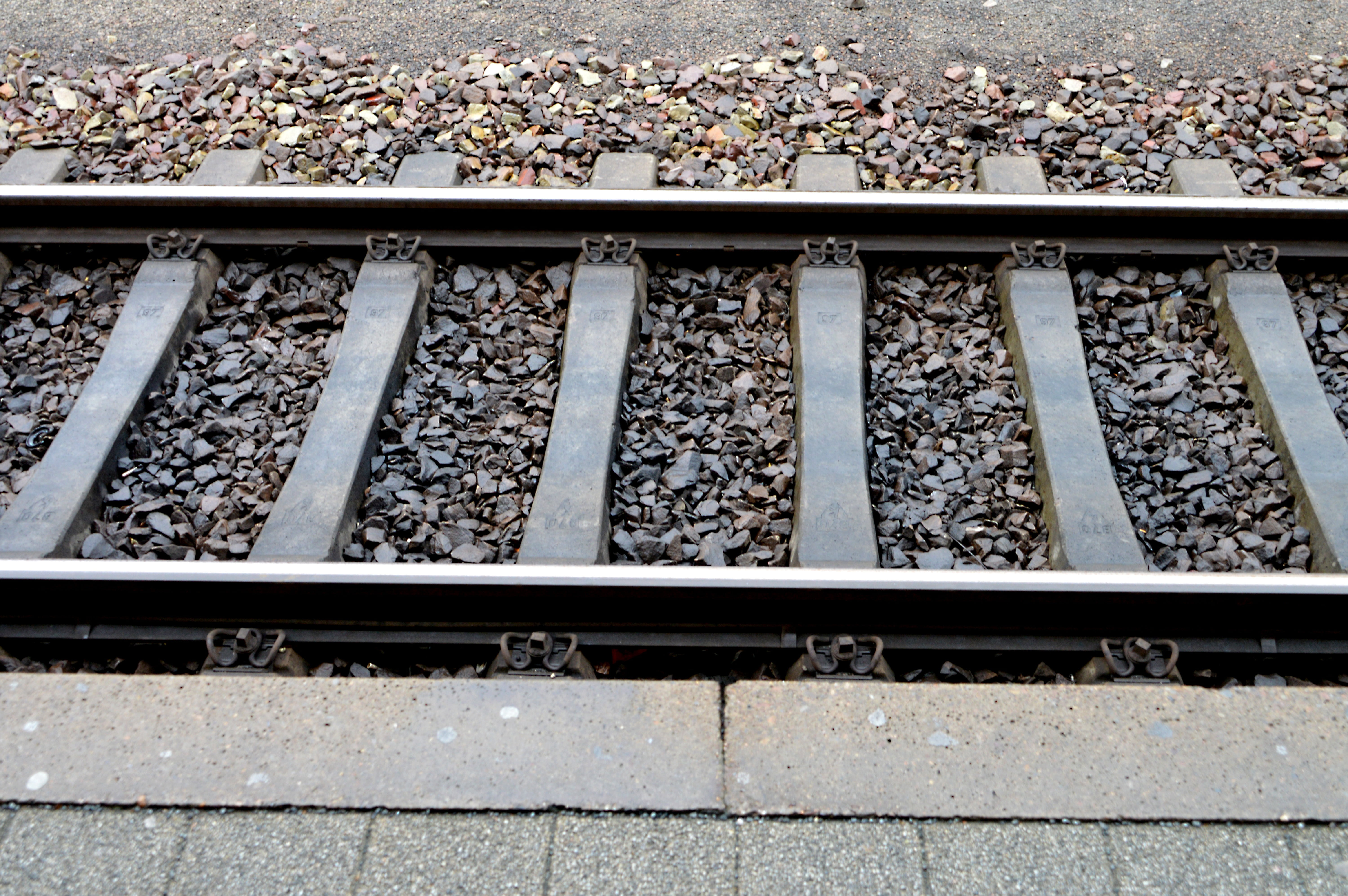 stone - object, railway, nature, mode of transportation, metal, outdoors, public transportation, gray, street, railway rails, railway tracks, 5K, parallel, HD Wallpaper