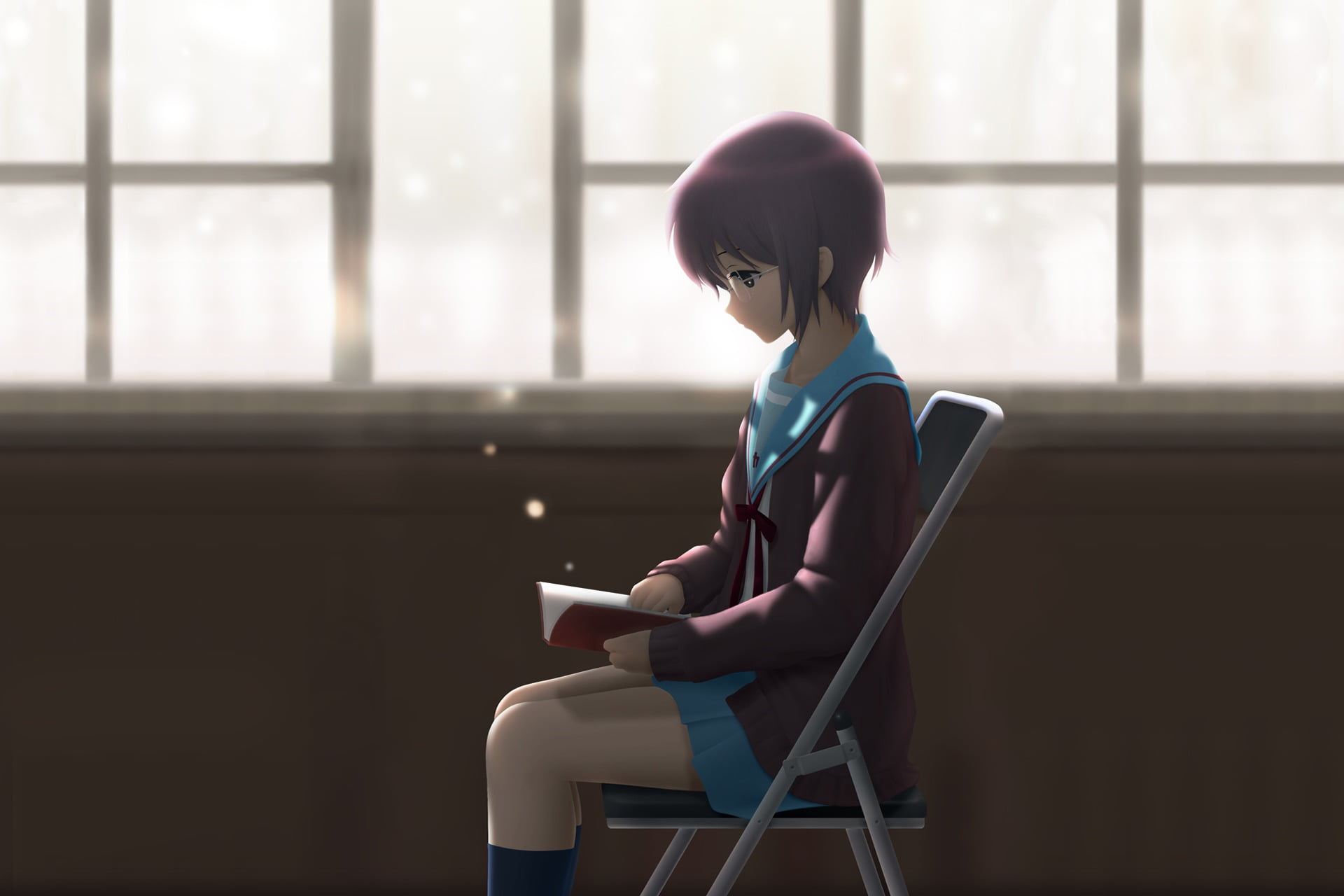 sitting, casual clothing, side view, violet hair, women, wireless technology, glasses, table, indoors, 1080P, real people, winter, window, young women, HD Wallpaper