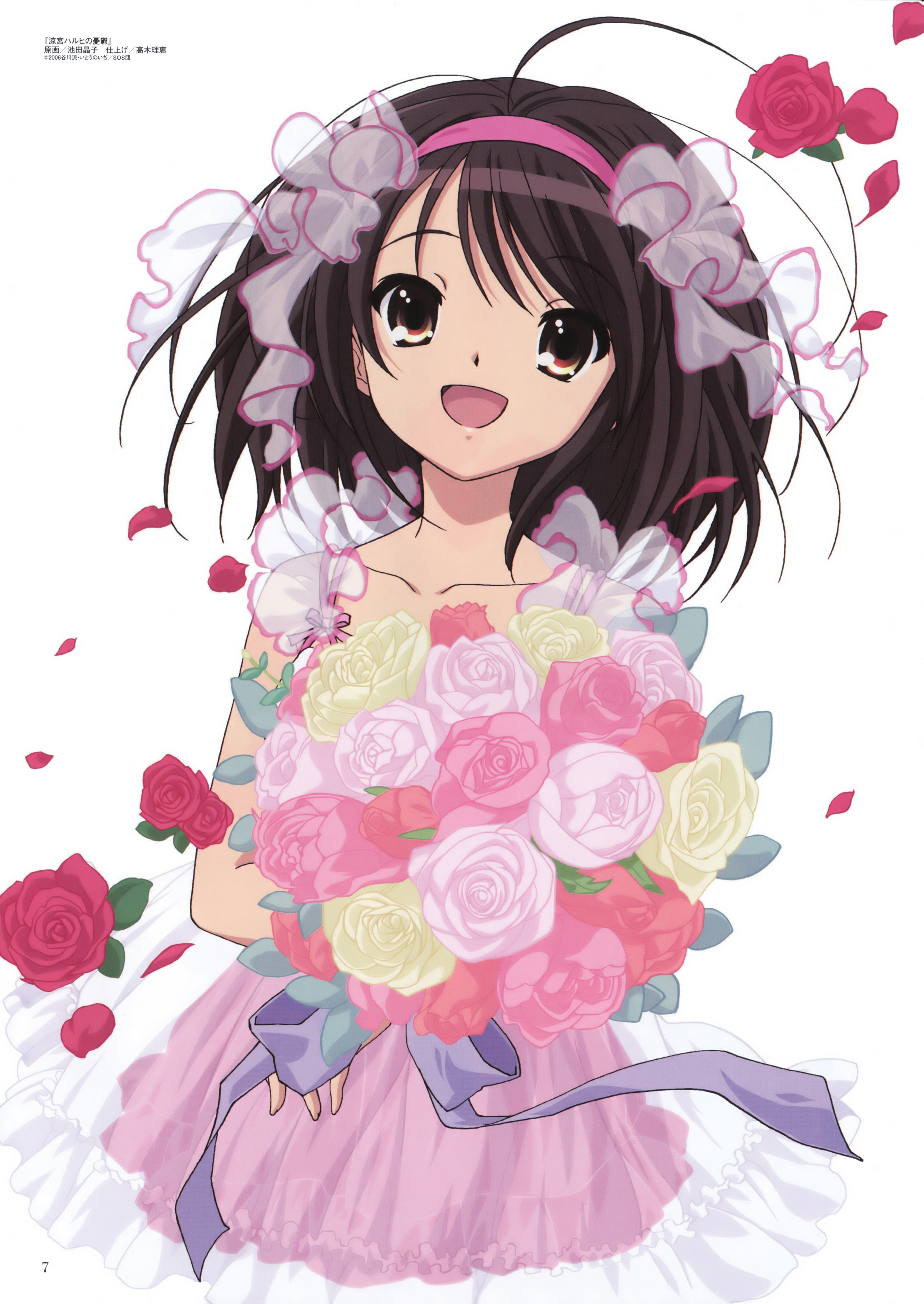 anime, The Melancholy of Haruhi Suzumiya, adult, beauty in nature, one person, girls, flower, young adult, portrait, teenager, cute, rose - flower, white background, Phone HD Wallpaper