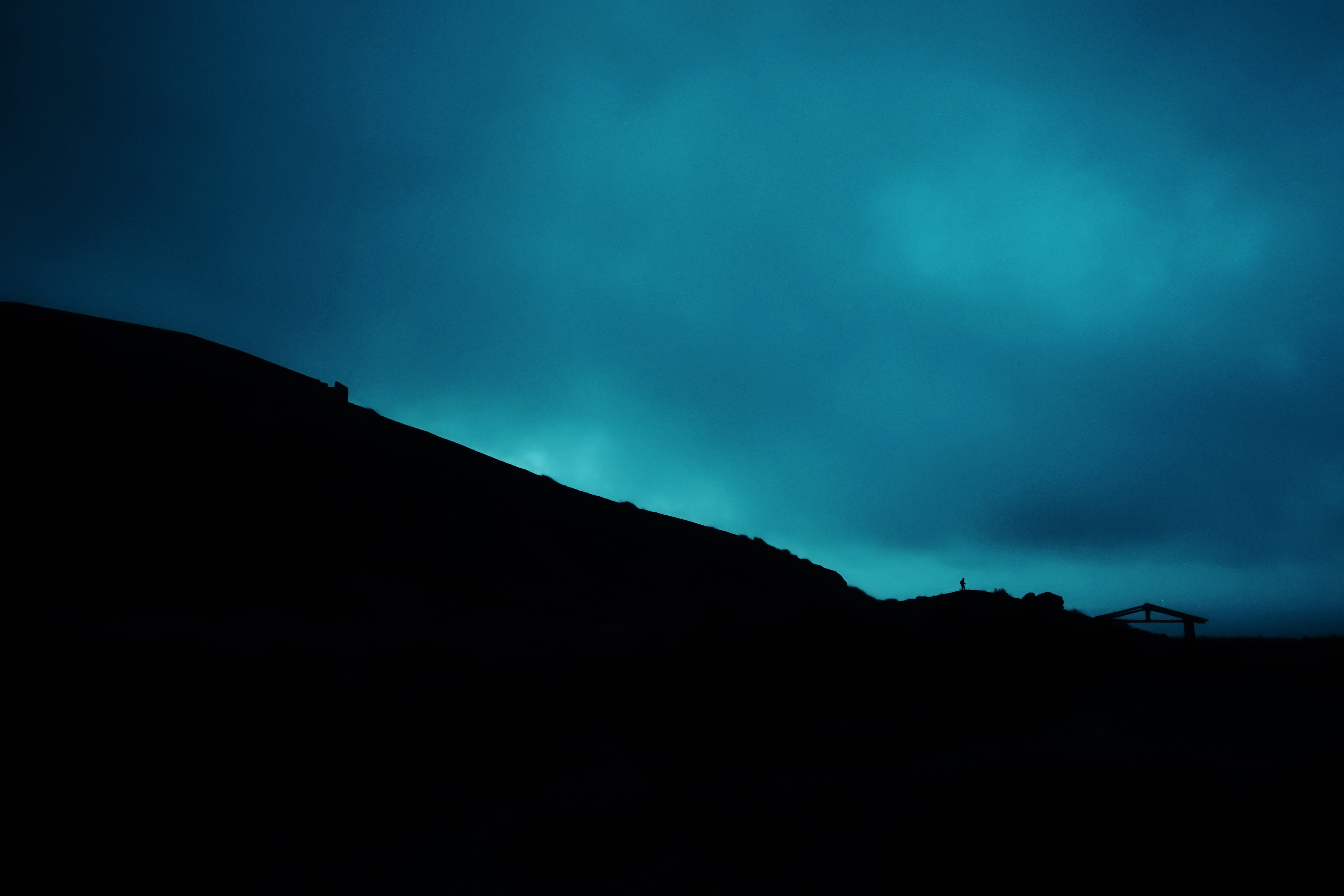 nature, outdoors, dark, tranquil scene, slope, tranquility, land, power in nature, non-urban scene, mountain peak, beauty In Nature, landscape, silhouette, HD Wallpaper