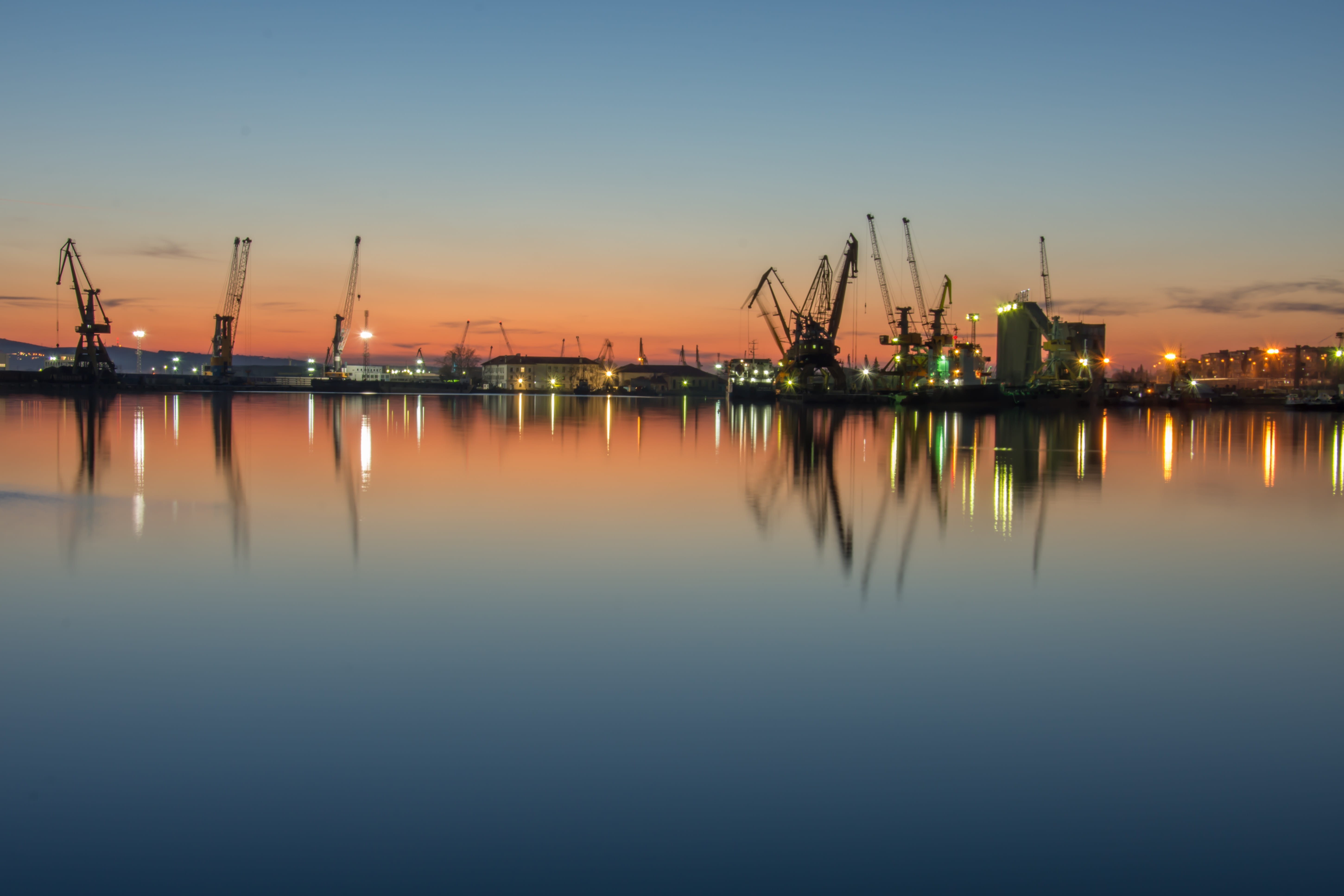 travel, pier, industry, cloud, golden, horizon, sunrise, Sea, sky, architecture, water, evening, transportation, light, harbor, Port, weather, dusk, built structure, HD Wallpaper