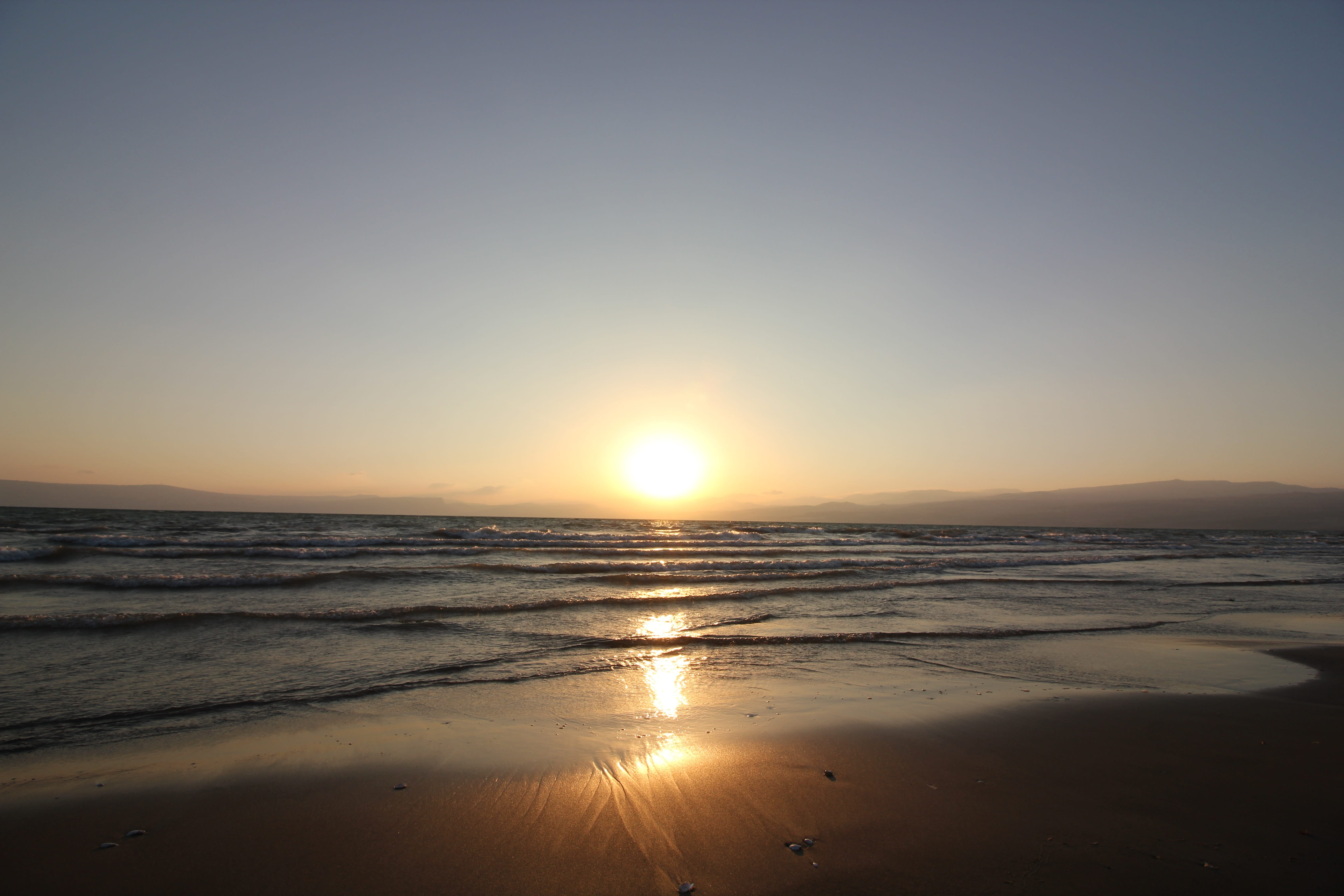 sunshine, sea, sun, travel, no people, red, tranquility, summer, sunset, cloud, sand, blue, horizon over water, bright, water, landscape, paradise, yellow, HD Wallpaper