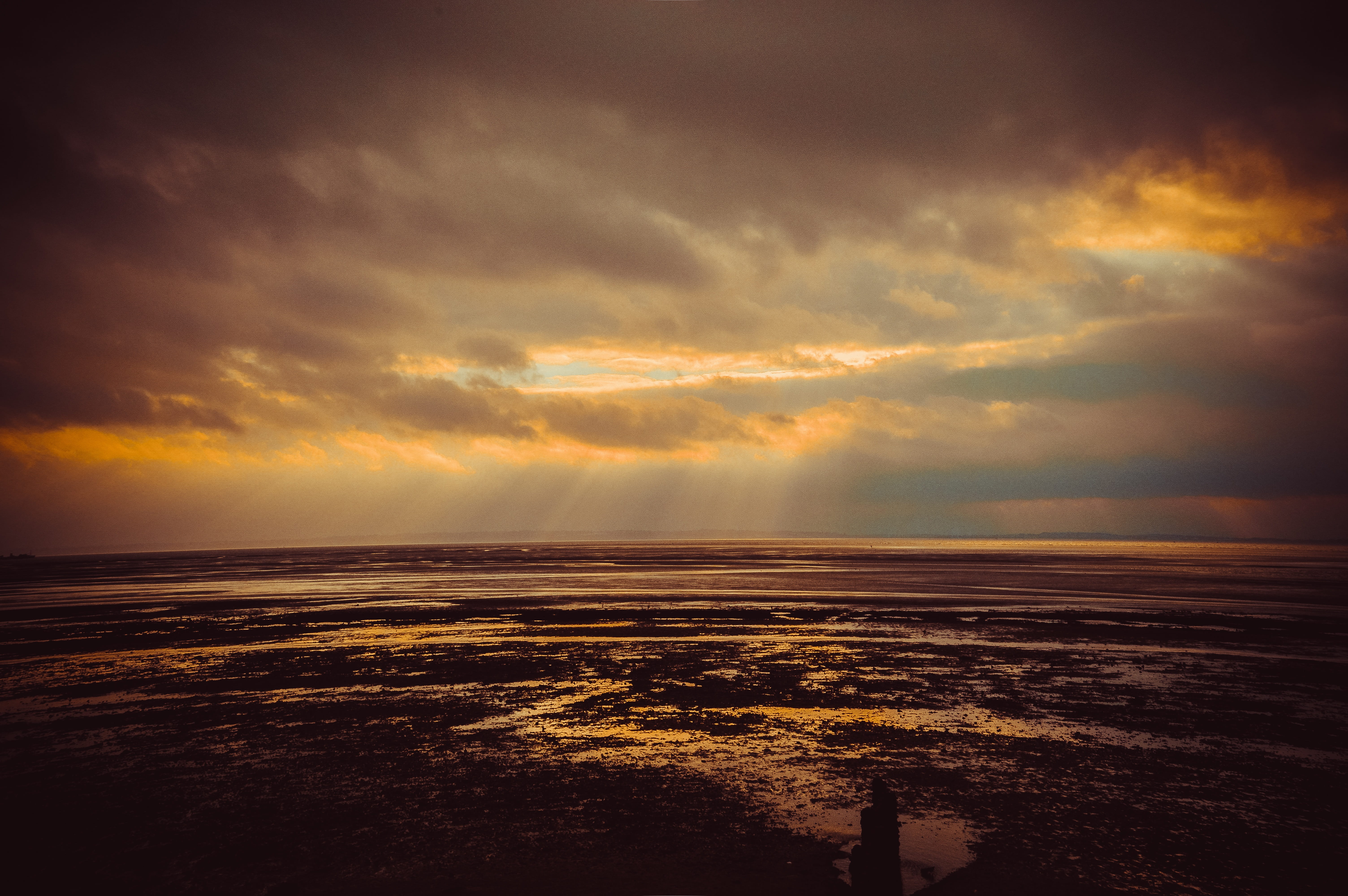 sky, dark, no people, sun, sunbeam, environment, dusk, land, beauty in nature, scenics - nature, evening, tranquility, beach, dawn, illustration, storm, HD Wallpaper