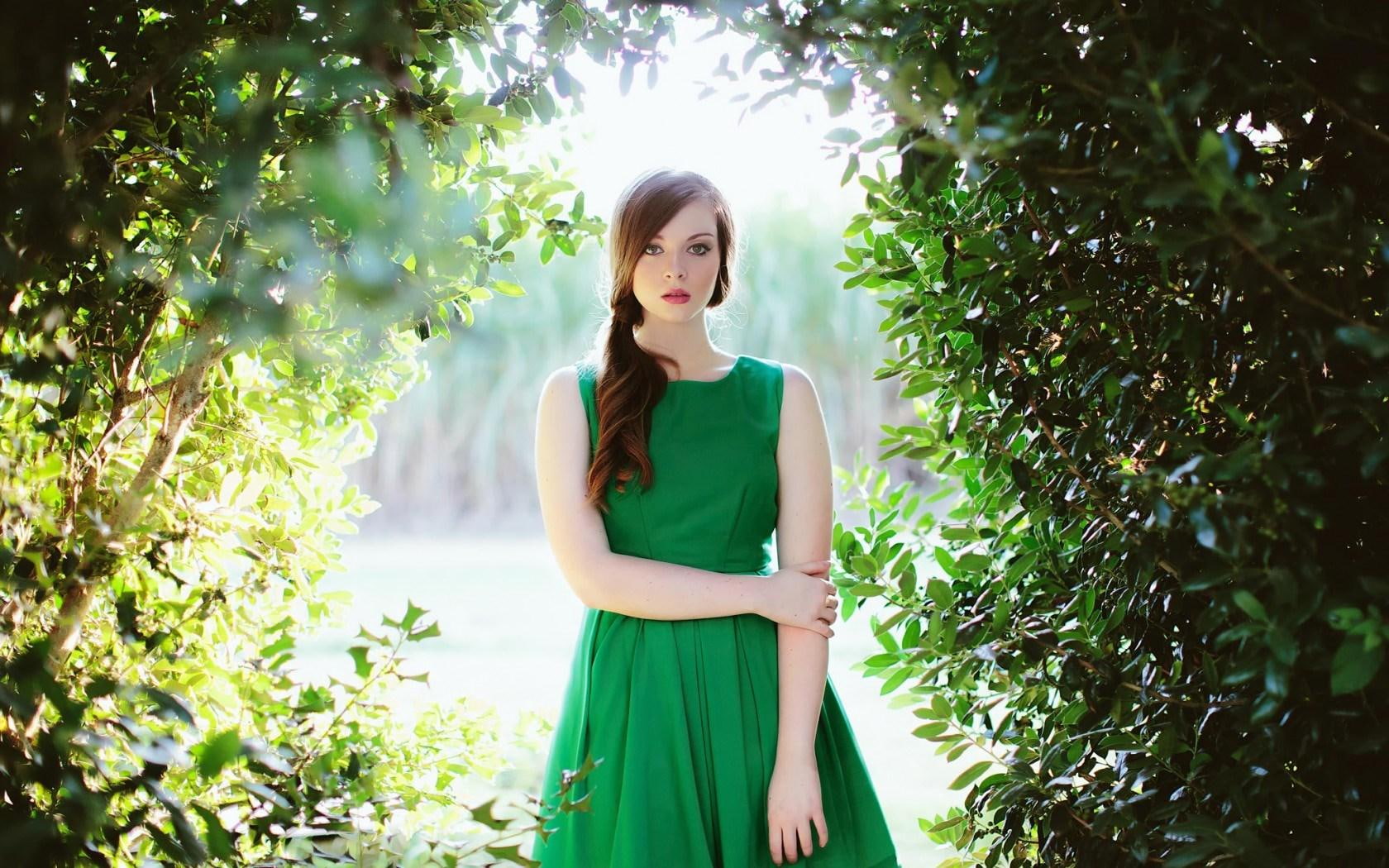 girl, 720P, model, dress, green, lovely, HD Wallpaper