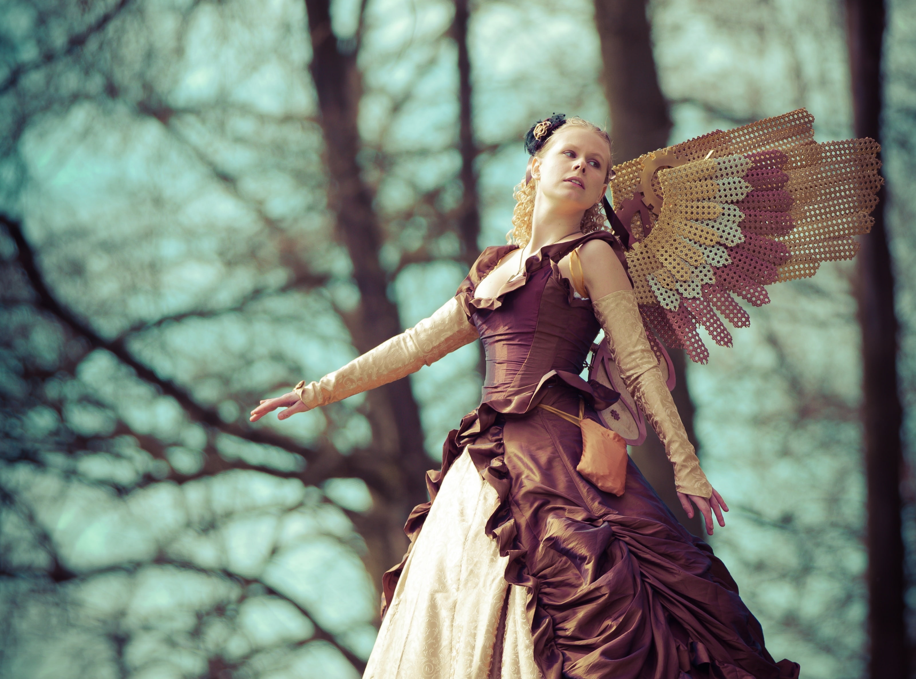 elffantasyfair, makeup, beautiful woman, fashion, foto, plant, Fairy, Beauty, glamour, clothing, beautiful people, tree, qsimple, one person, s, females, HD Wallpaper