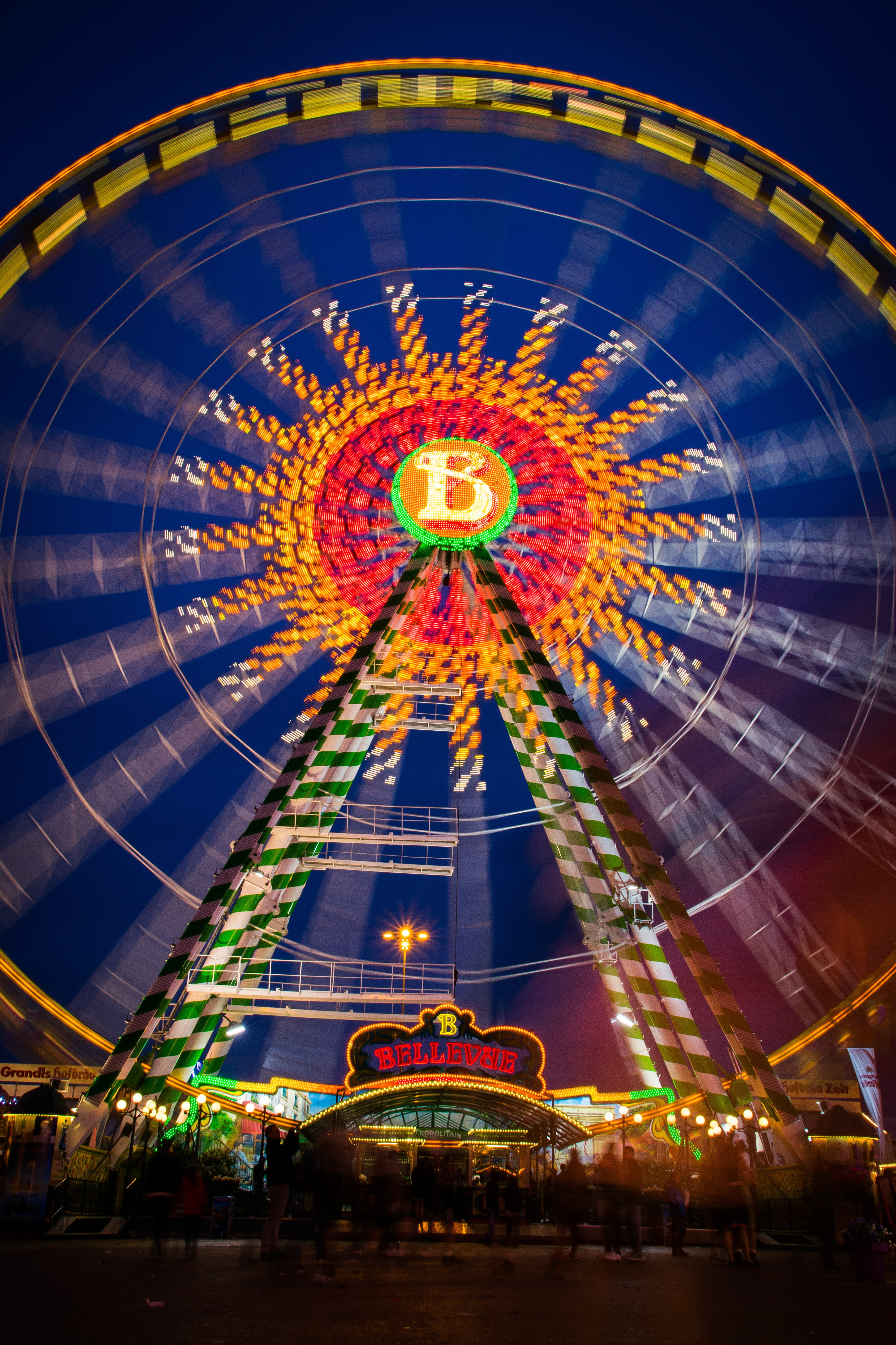 city, 5K, ferris wheel, Germany, illuminated, built structure, motion, lights, arts culture and entertainment, amusement park ride, travel, nightlife, Phone HD Wallpaper