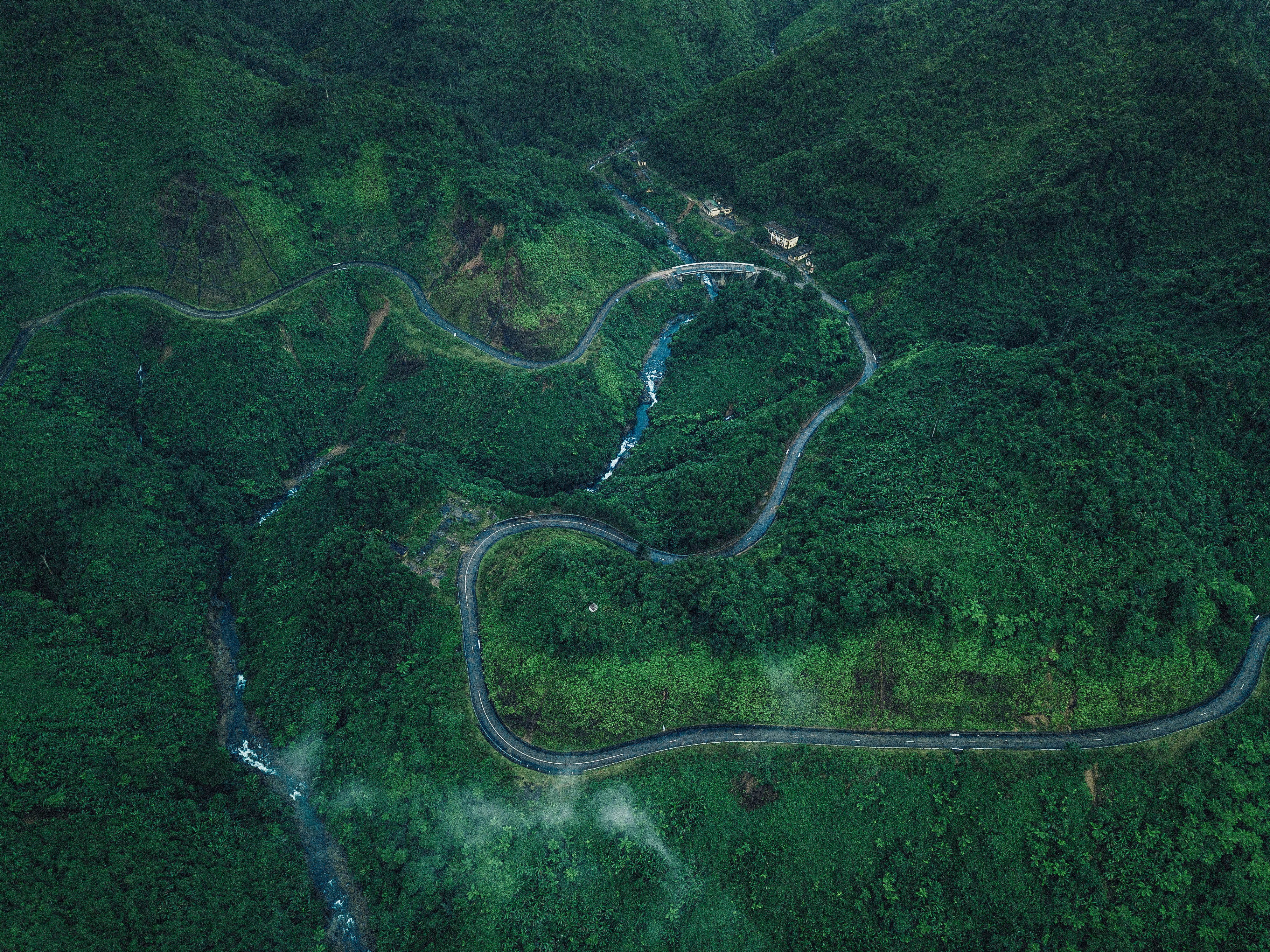 nature, 4K, environment, landscape, zig, grass, high angle view, aerial view, no people, scenics - nature, green color, land, green, curve, road, outdoors, HD Wallpaper