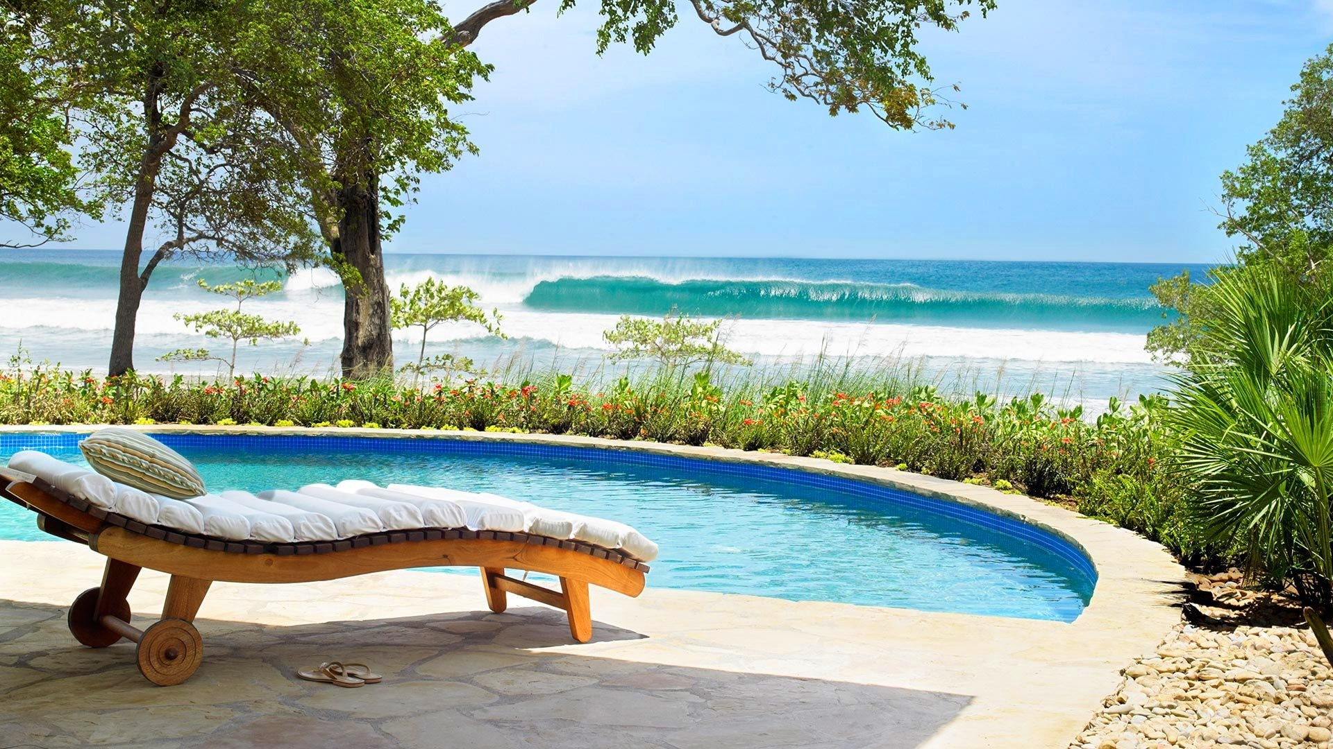 pool, 1080P, nature, ocean, hd, chair, HD Wallpaper