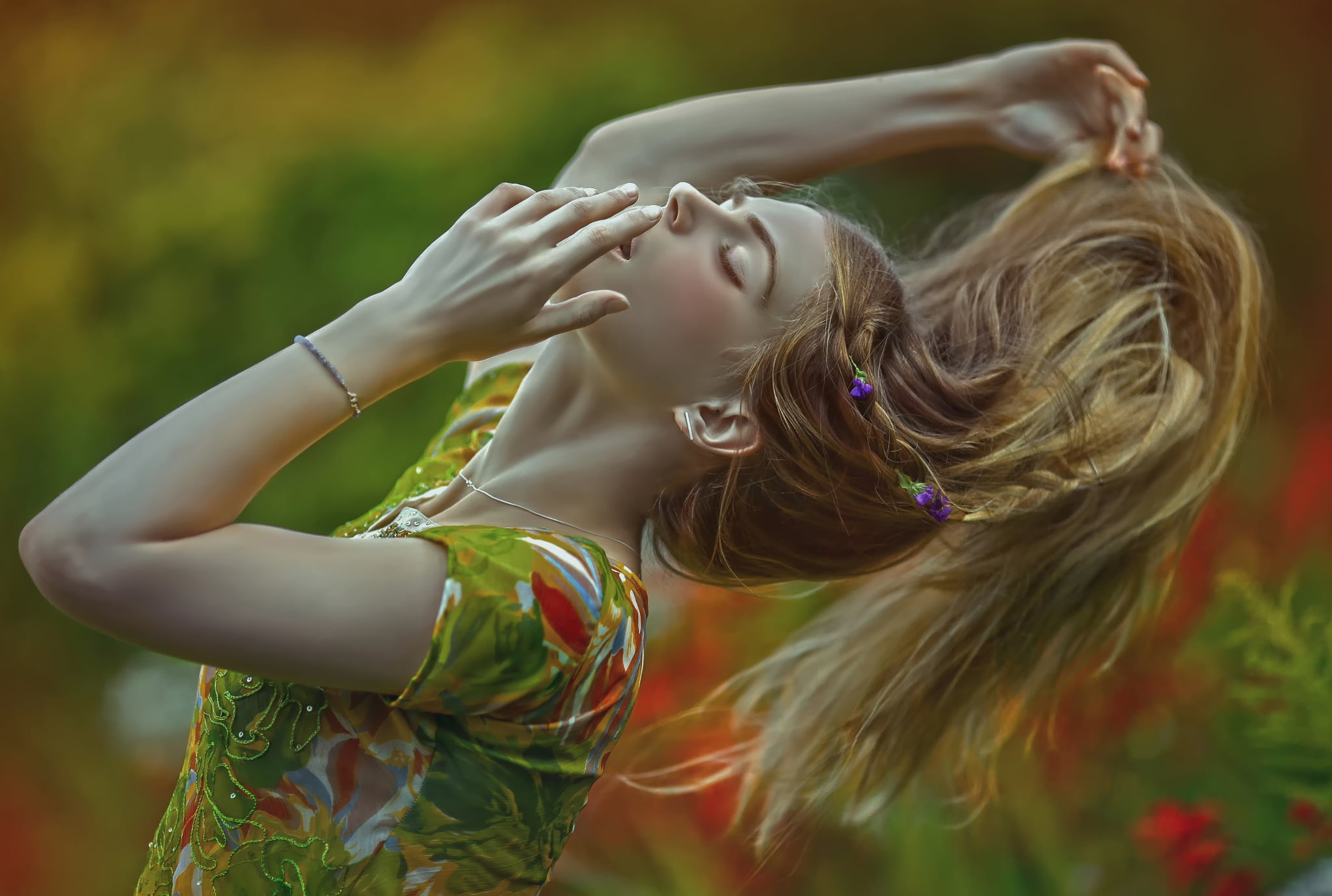 leisure activity, human arm, focus on foreground, 1080P, girls, Magdalena Andruszkieiwcz, art, long hair, girl, real people, women, arms raised, one person, HD Wallpaper