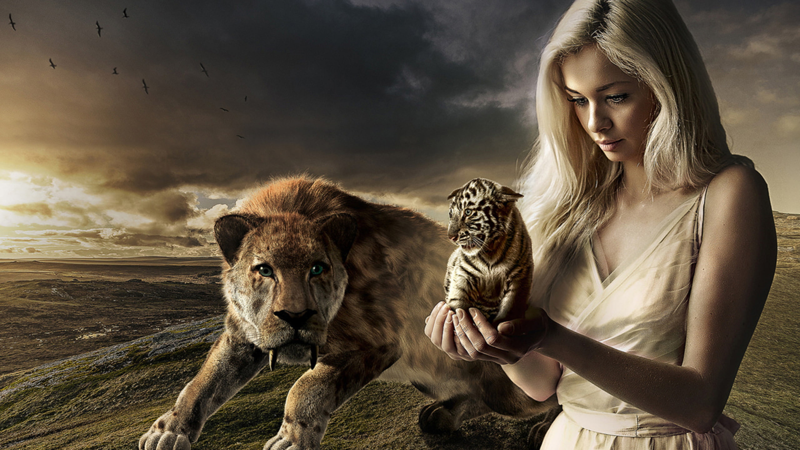 girl, mobile, tiger, blue, laptops, 2K, desktop, phones, hd, HD Wallpaper