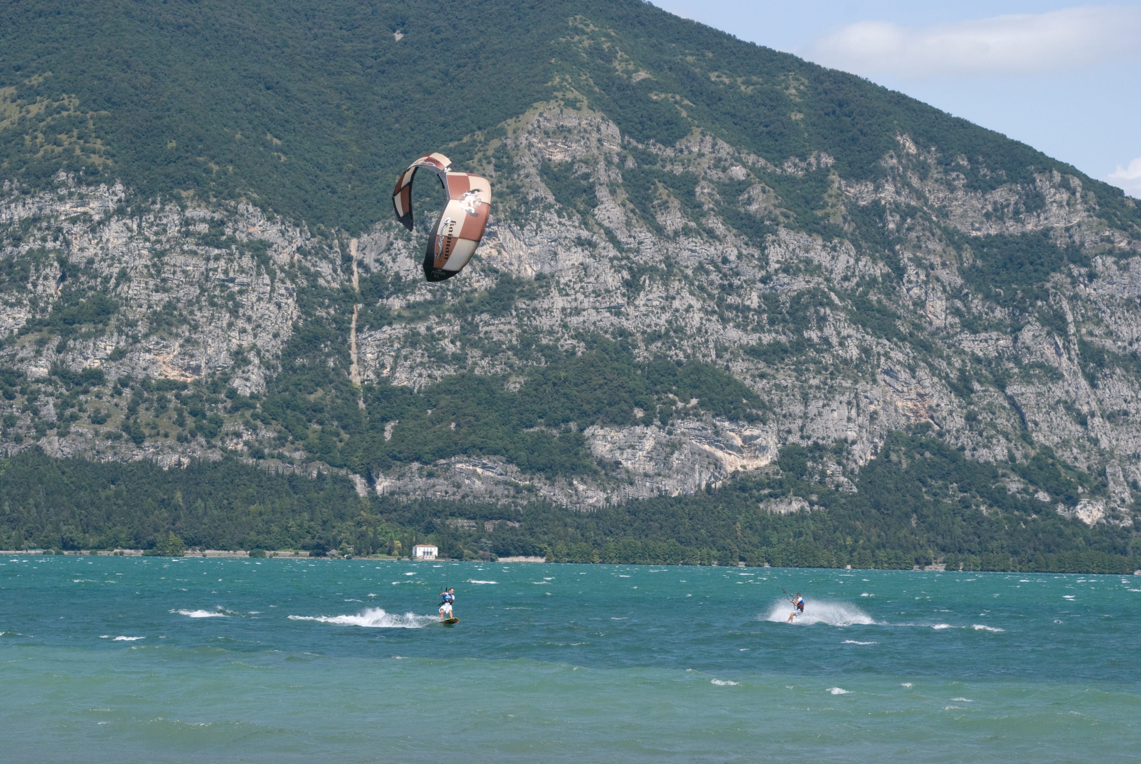 nature, day, sea, people, sky, mid-air, 4K, sport, water sports, scenics - nature, adventure, Lake, mode of transportation, mountain, rock - object, beauty in nature, HD Wallpaper