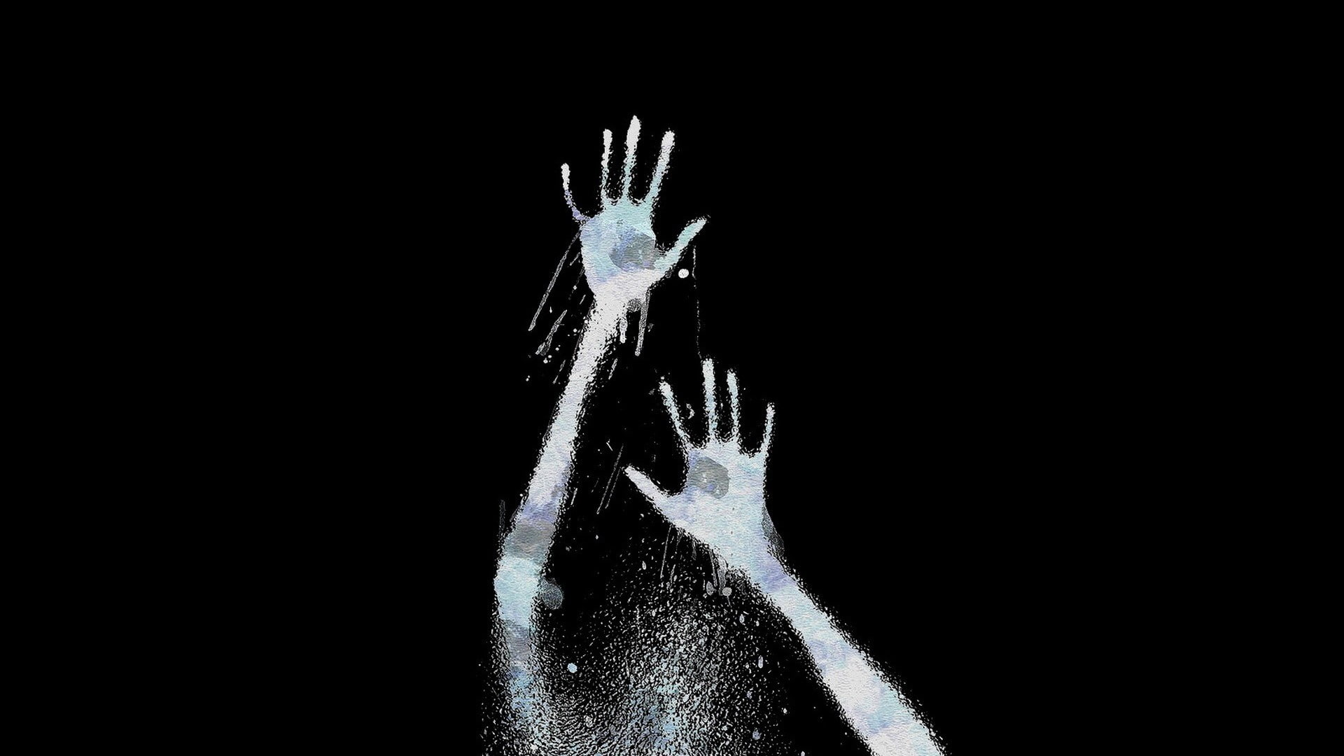 Gallows Hill, blurred, digital art, black background, dark, 1080P, minimalism, hands, monochrome, TV, HD Wallpaper