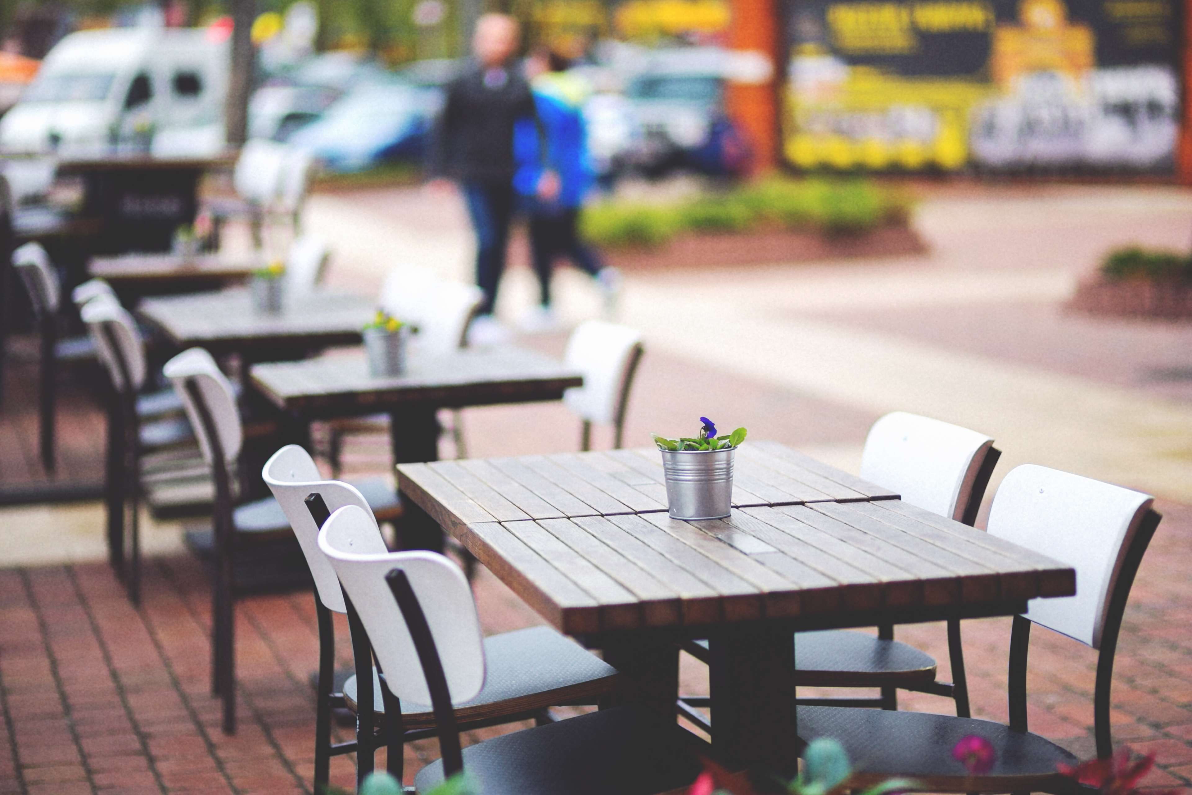 tables, food and drink, nature, business, incidental people, glass, seat, cafe, drink, town, city, cup, furniture, chair, restaurant, table, absence, outdoors, HD Wallpaper
