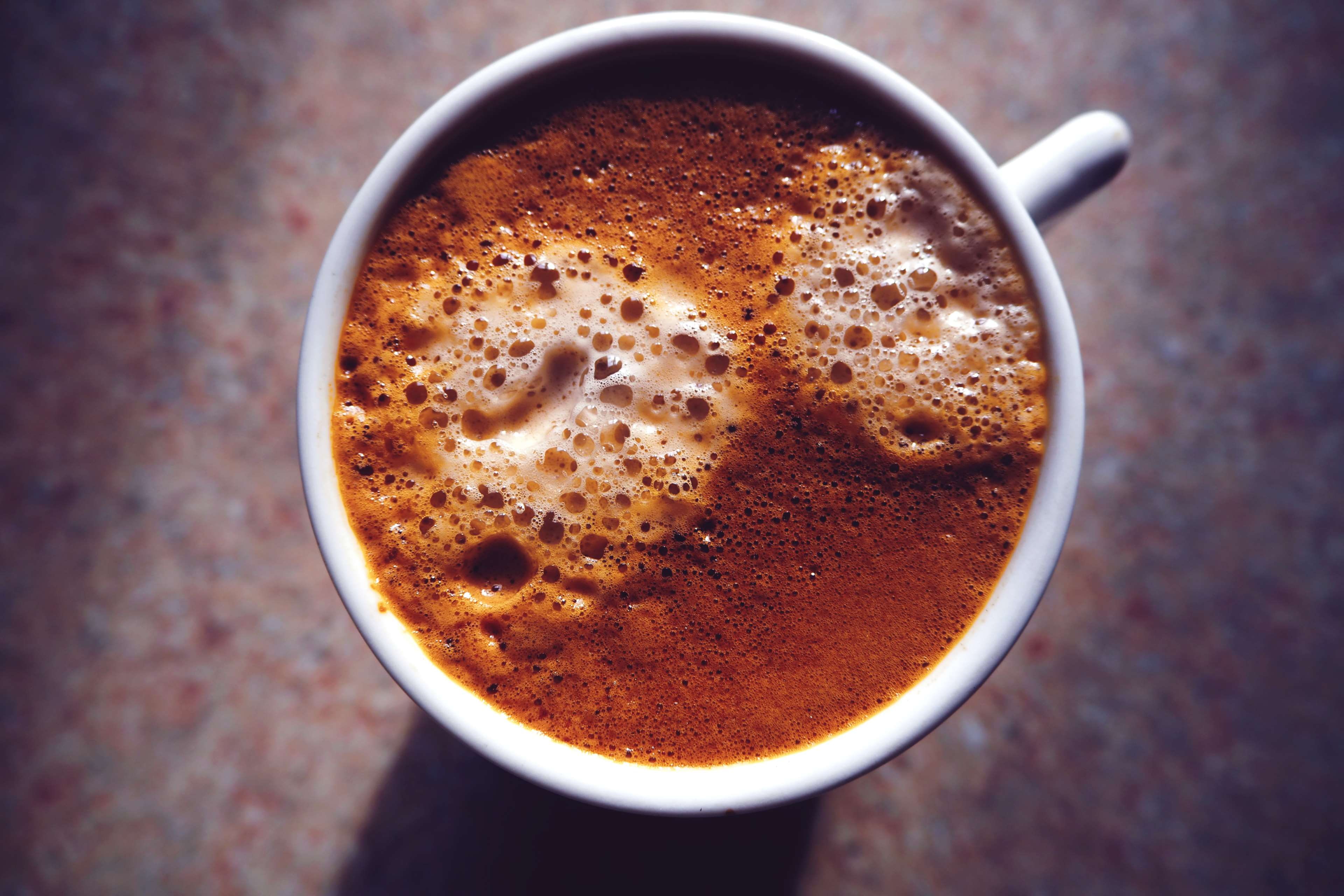 latte, dark, cup of coffee, milk, foam, focus on foreground, cappuccino, indoors, delicious, high angle view, table, cup, drink, coffee cup, freshness, HD Wallpaper