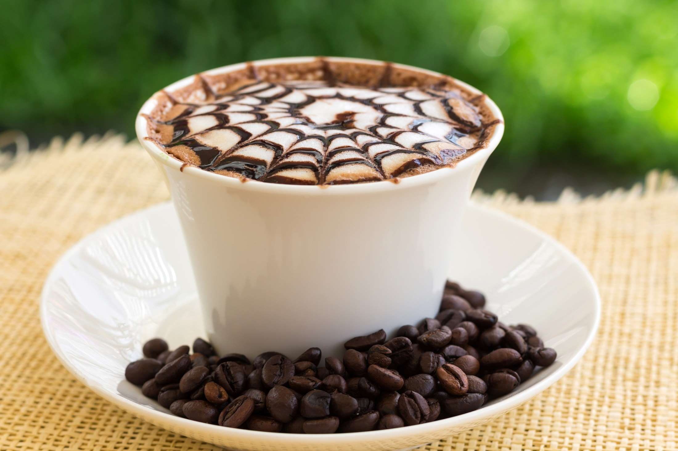 heart, caffeine, food and drink, cups, drink, hot drink, latte, coffee beans, close-up, coffee - drink, saucer, spider web, froth, mocha, hot, no people, HD Wallpaper