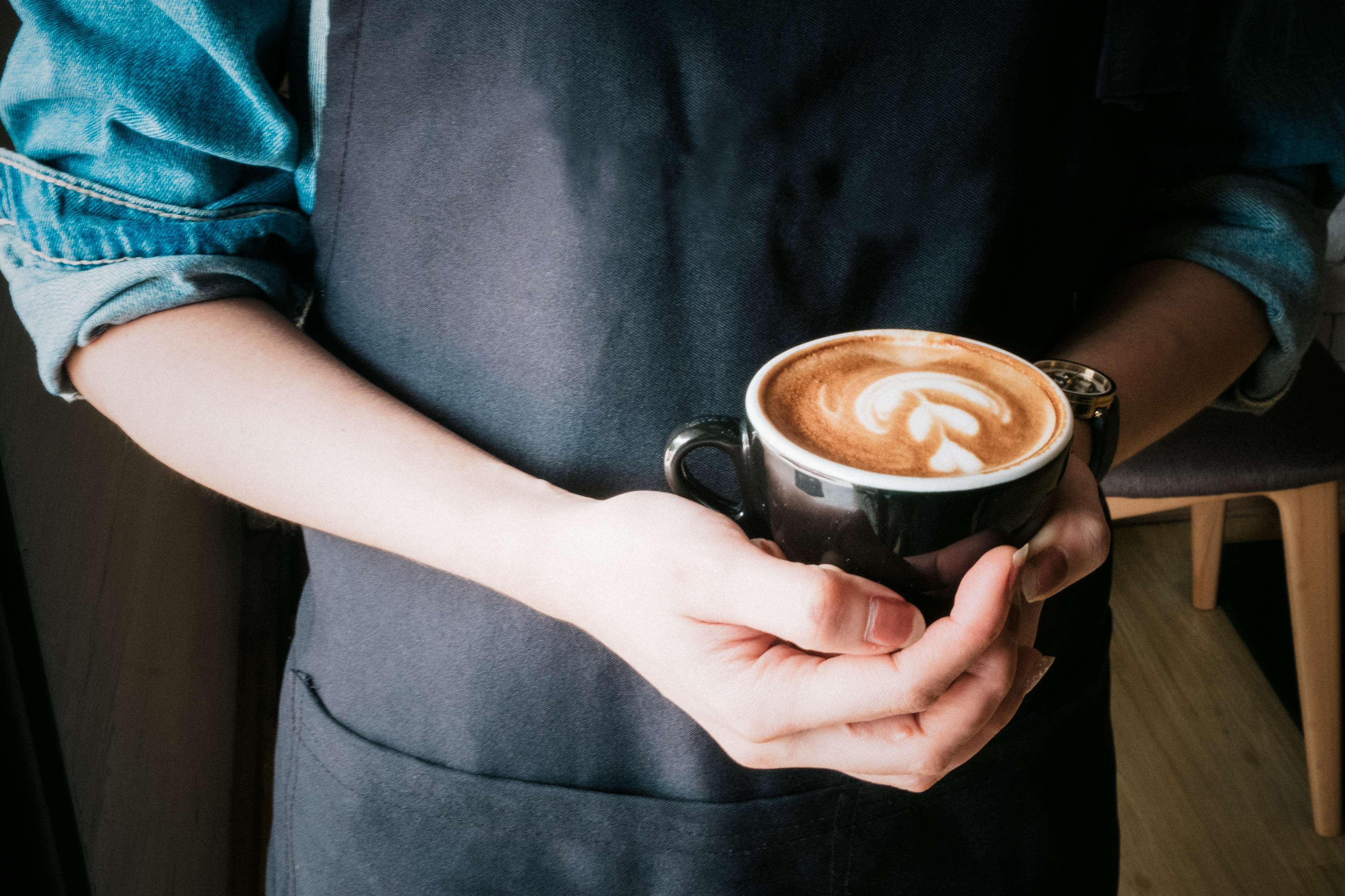 porcelain, hand, holding, beverage, delicious, cup of coffee, coffee drink, 4K, close up, cappuccino, casual clothing, latte, cup, one person, hot drink, HD Wallpaper