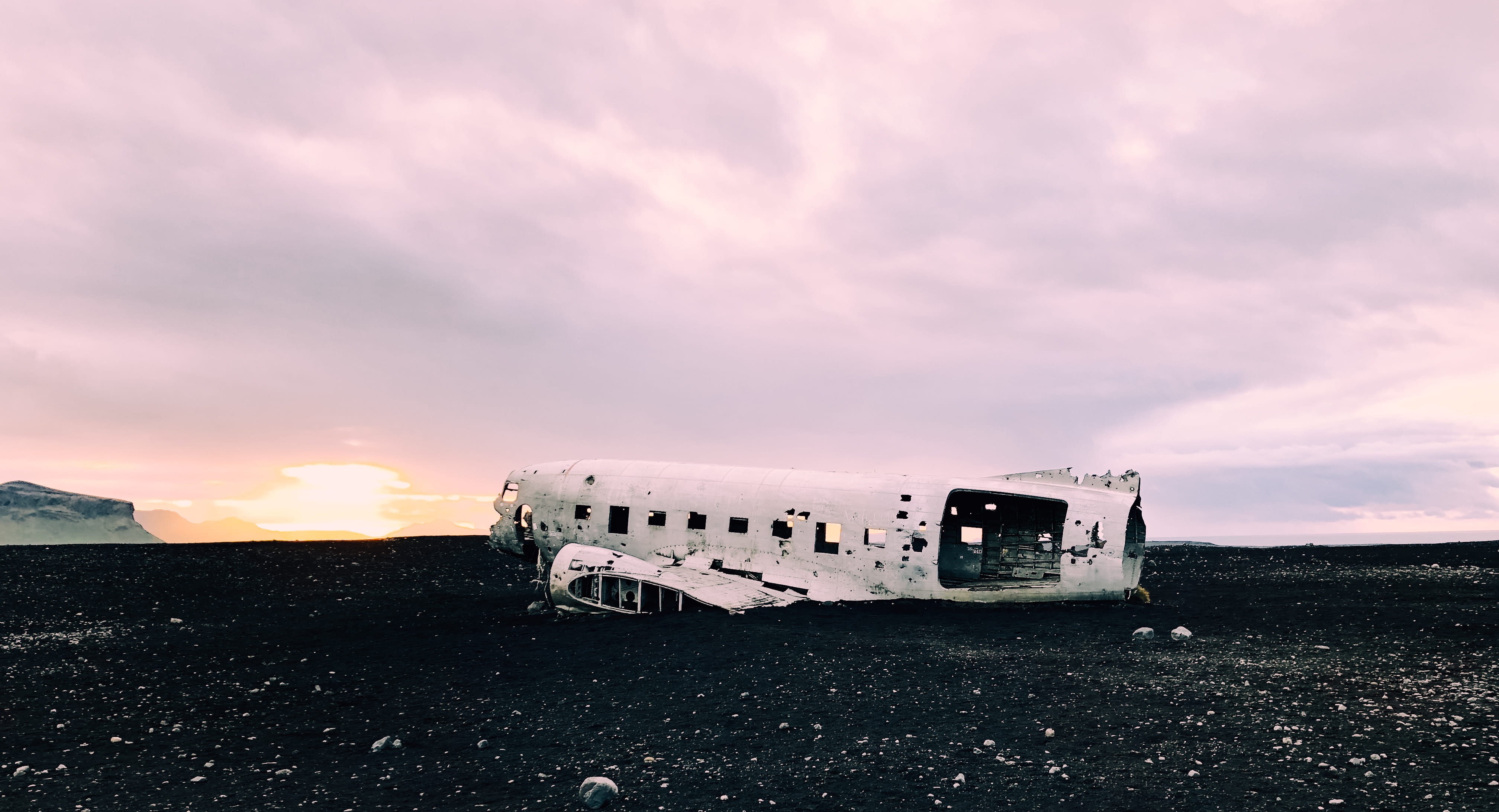 iceland, cargo, travel, obsolete, old, damaged, run-down, airplane, beach, abandoned, ship, deterioration, nature, cloud - sky, vessel, sunset, air vehicle, HD Wallpaper