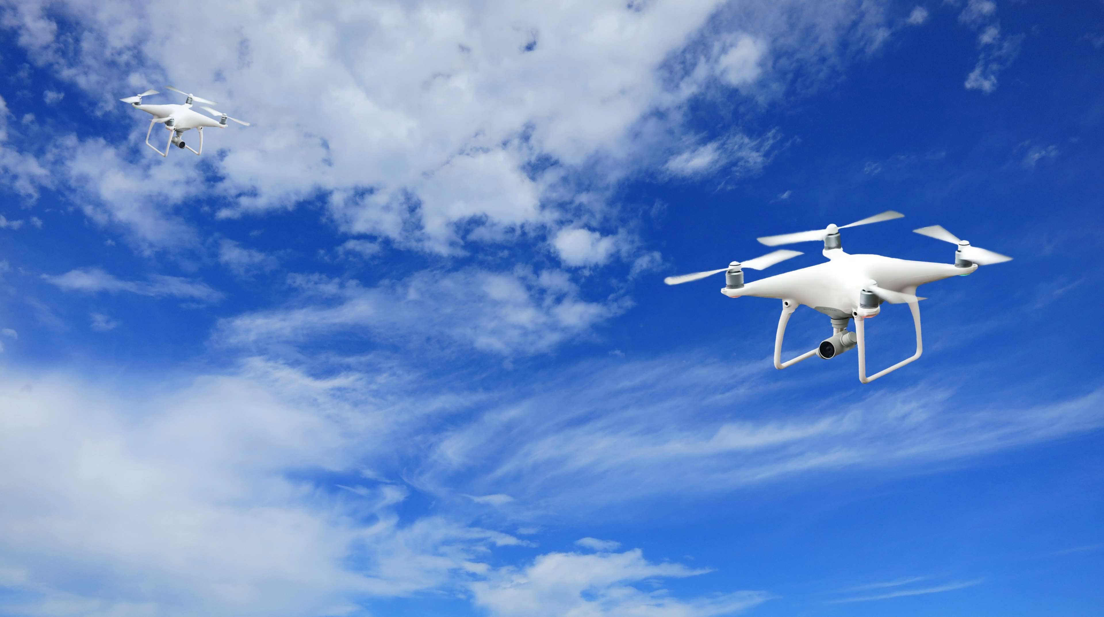 travel, nature, quadrocopter, cloud - sky, above, clouds, no people, plane, rotor, airplane, 4K, motion, propeller, mid-air, transportation, bird, blue, HD Wallpaper