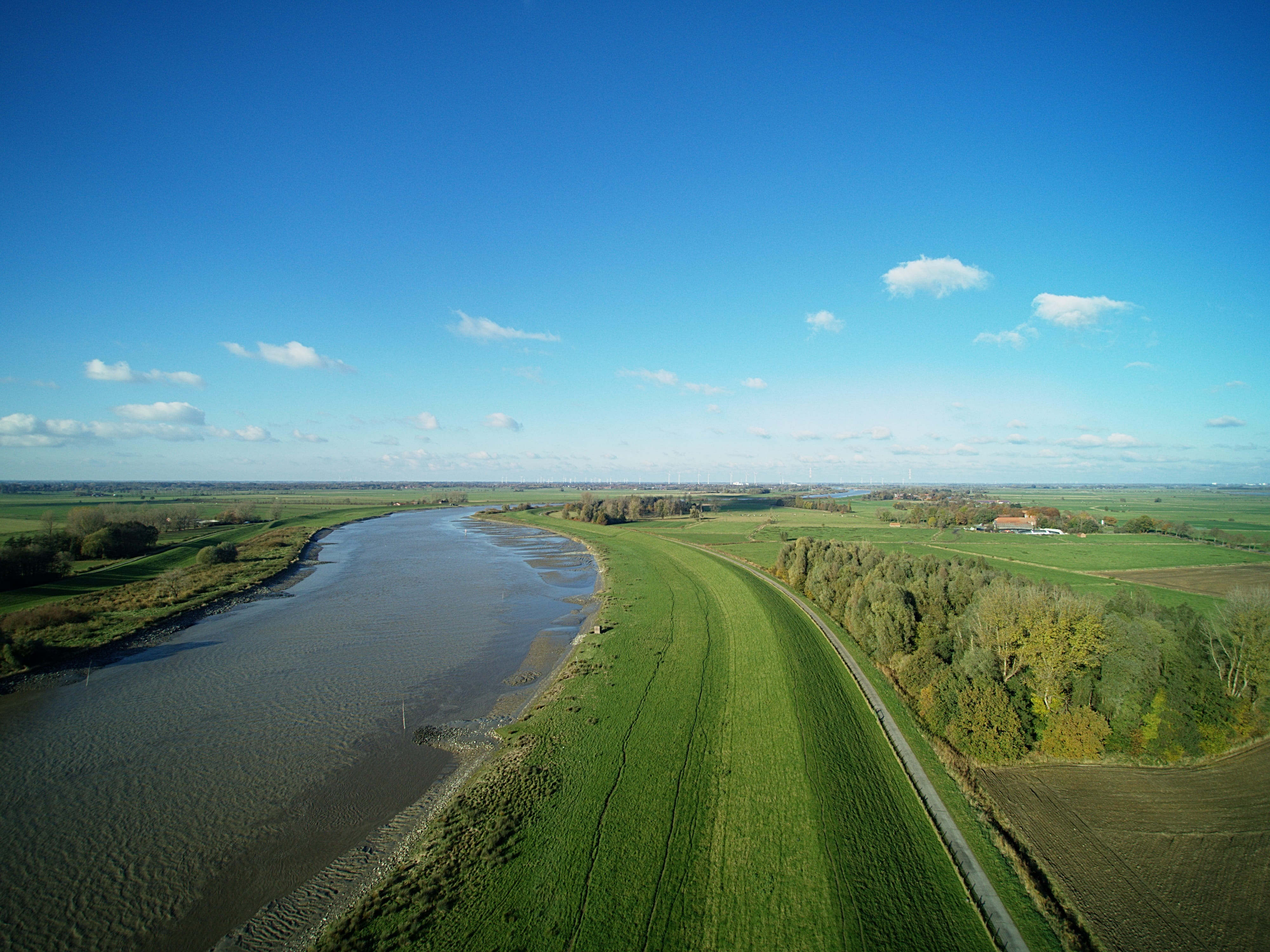 water, outdoor, tranquility, 4K, plant, Landscape, Multicopter, day, road, the way forward, Foto, field, outdoors, blue, nature, scenics - nature, ostfriesland, HD Wallpaper