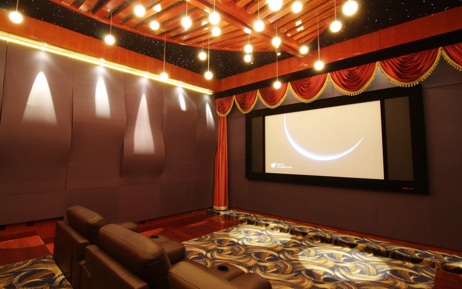architecture, hd, chairs, lights, home, theater, 1080P, room, HD Wallpaper