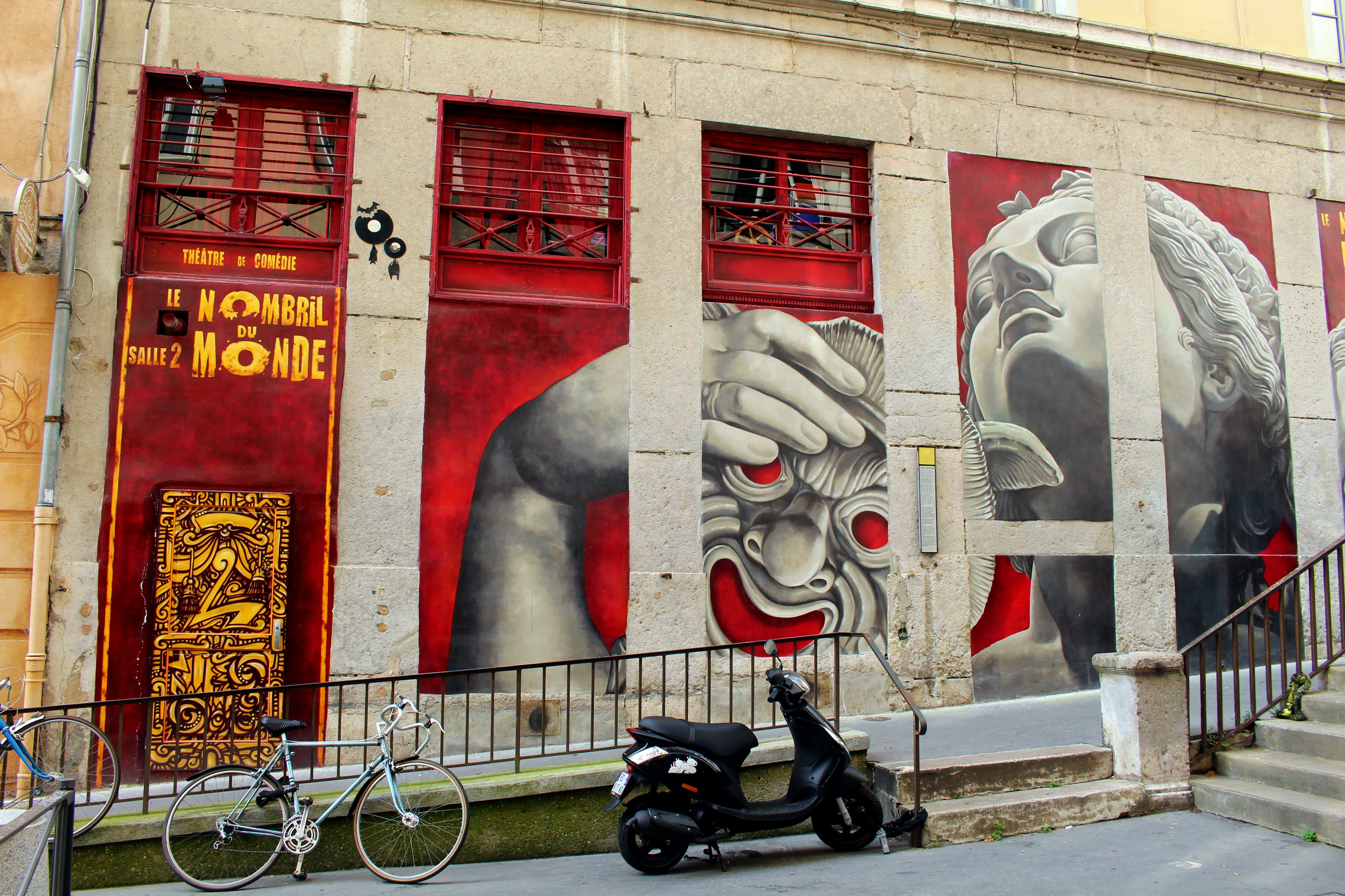architecture, no people, building exterior, sculpture, transportation, mural, figure, street, representation, Old Town, human representation, red, mode of transportation, HD Wallpaper